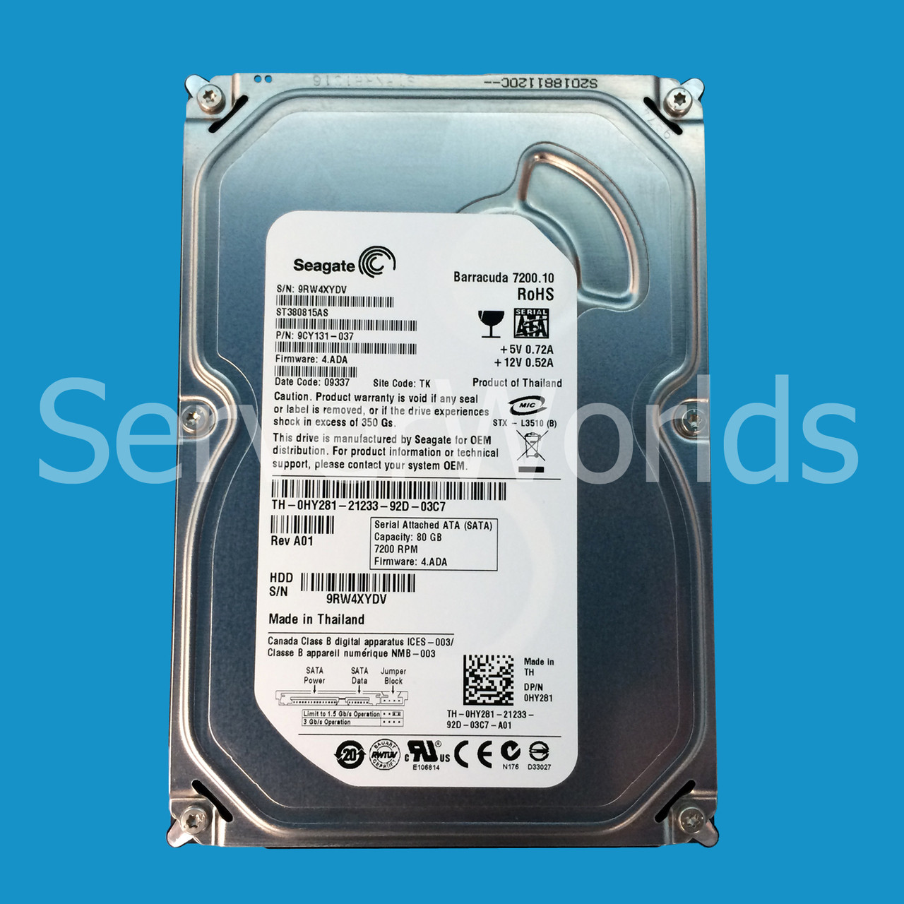 Dell HY281 80GB SATA 7.2K 3GBPS 3.5" Drive 9CY131-037 ST380815AS