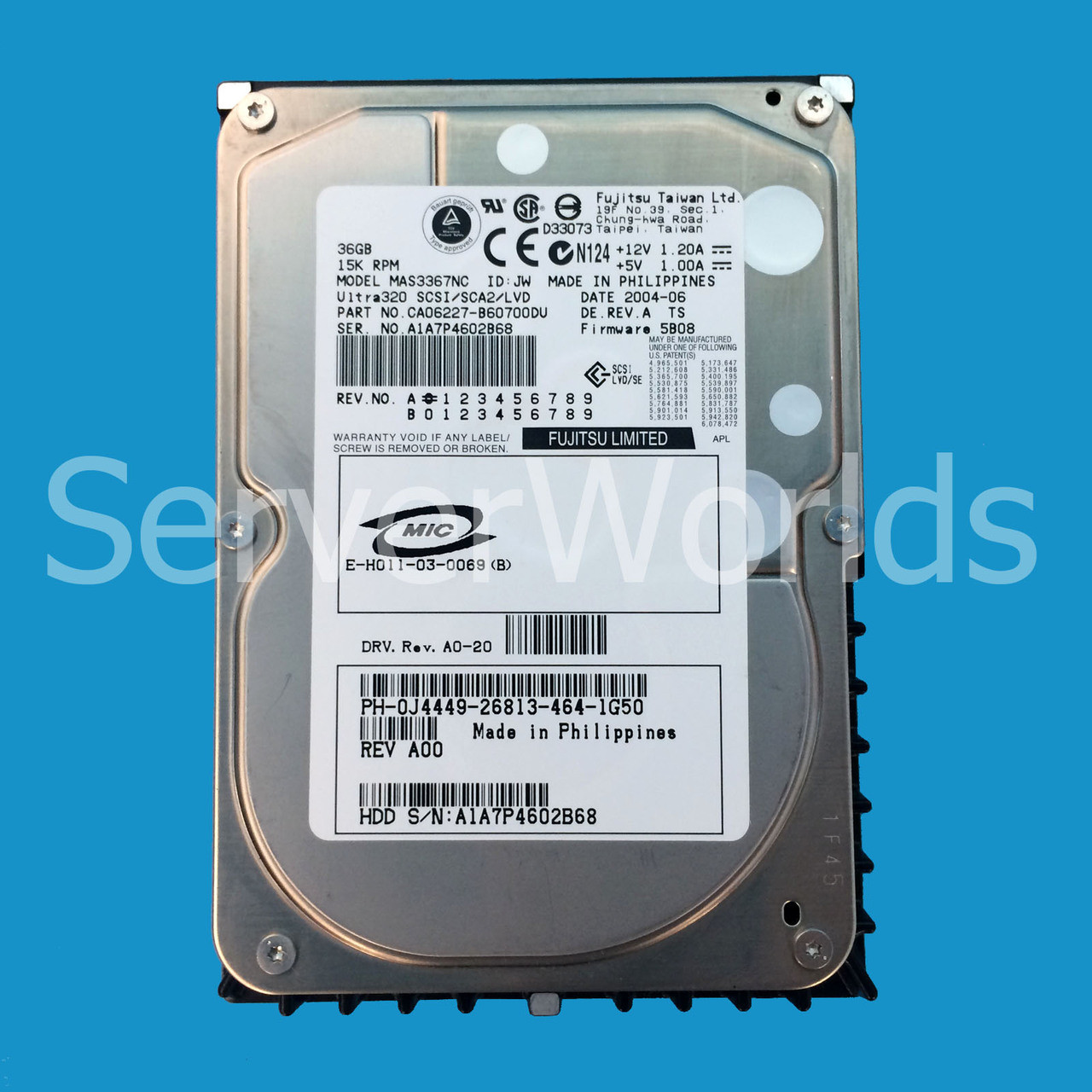 Dell J4449 36GB U320 15K 80Pin Drive MAS3367NC CA06227-B60700DU