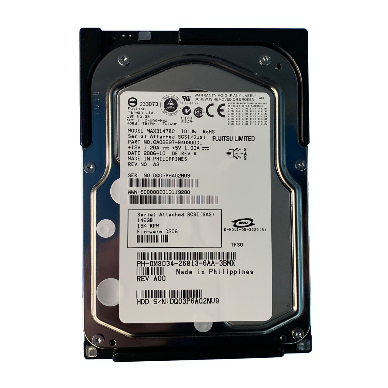 Dell M8034 146GB SAS 15K 3GBPS 3.5" Drive CA06697-B40300DL MAX3147RC