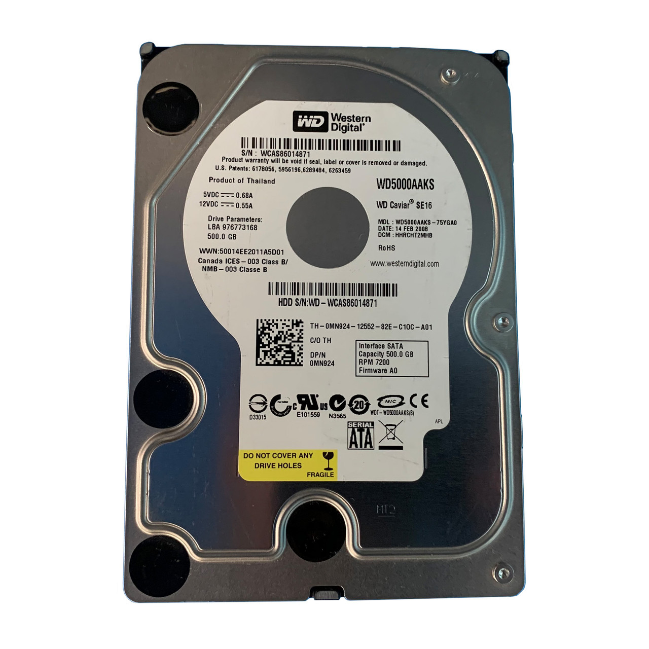 Dell MN924 500GB SATA 7.2K 3GBPS 3.5" ES SE16 Drive WD5000AAKS-75YGA0