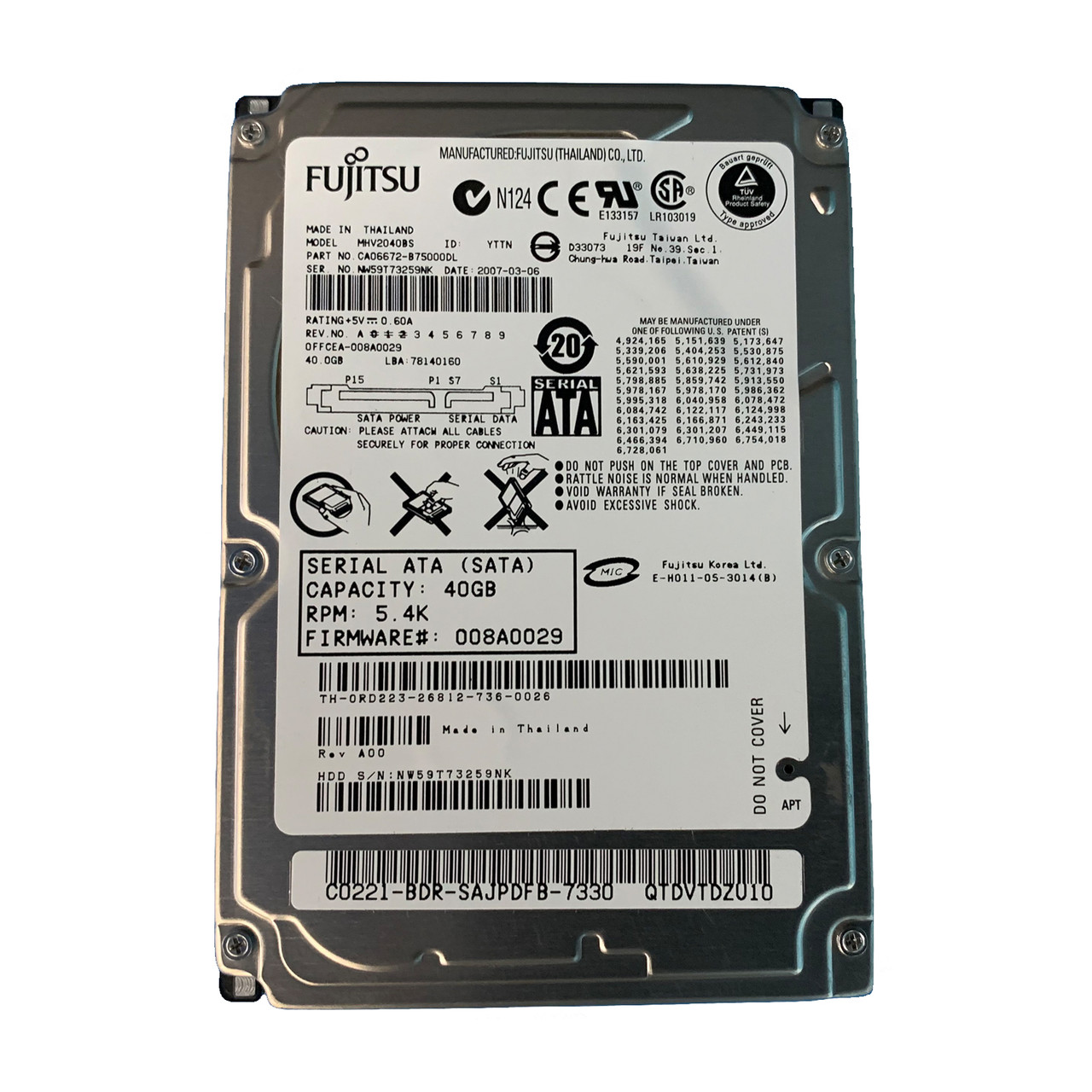 Dell RD223 40GB SATA 5.4K 3GBPS 2.5" HDD MHV2040BS CA06672B-750000DL
