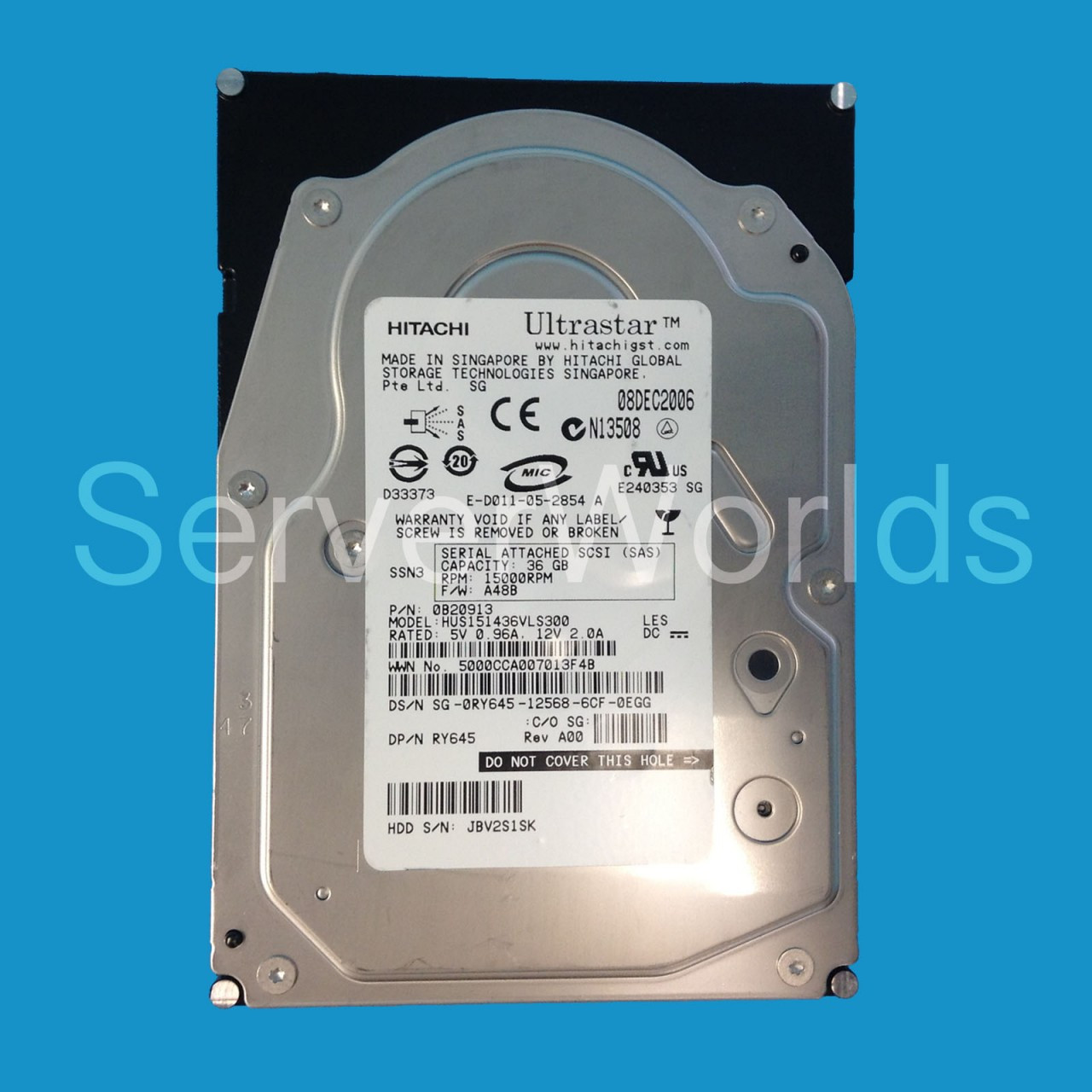 Dell RY645 36GB SAS 15K 3GBPS 3.5" Drive 0B20913 HUS151436VLS300