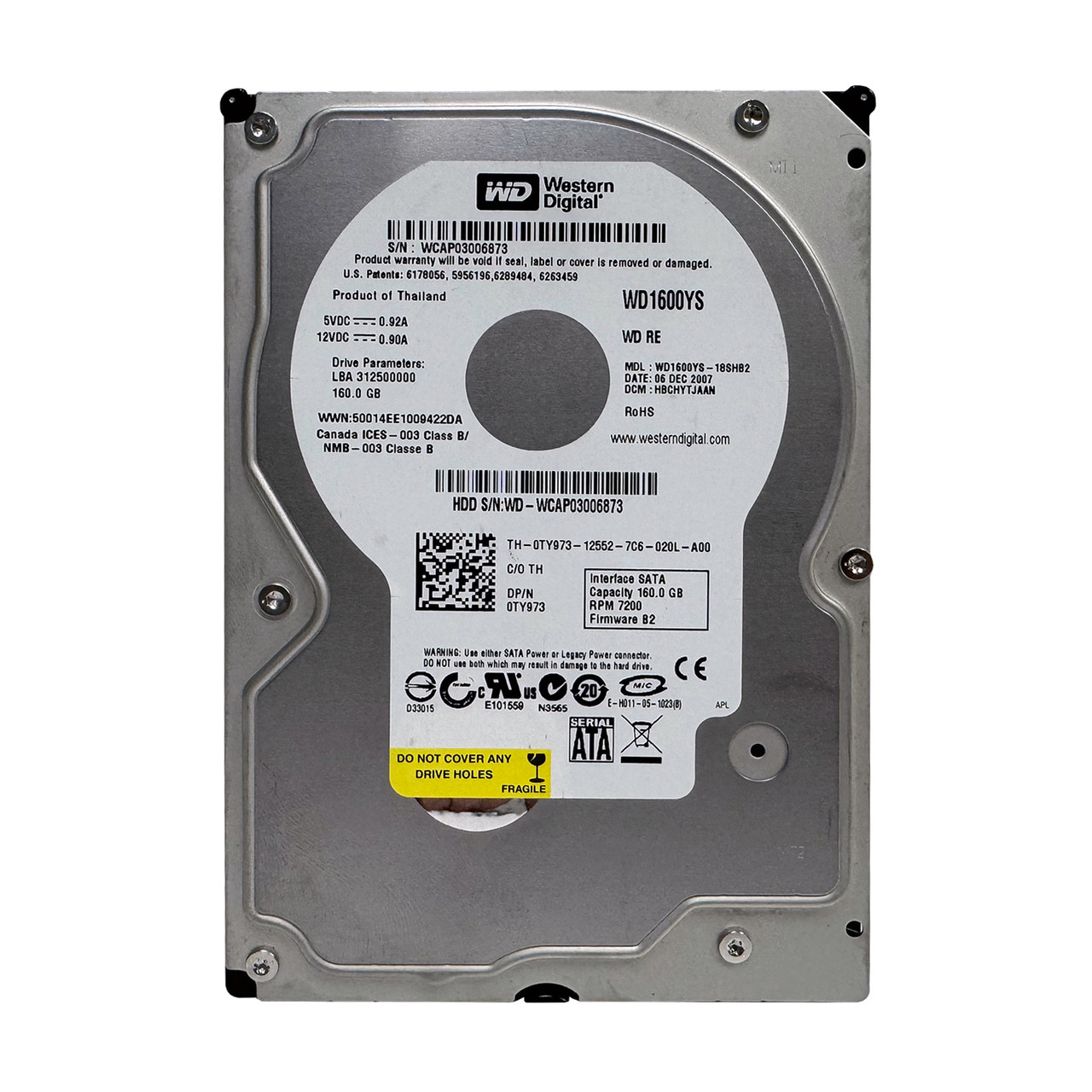 Dell TY973 160GB SATA 7.2K 3GBPS ES 3.5" Drive WD1600YS-18SHB2