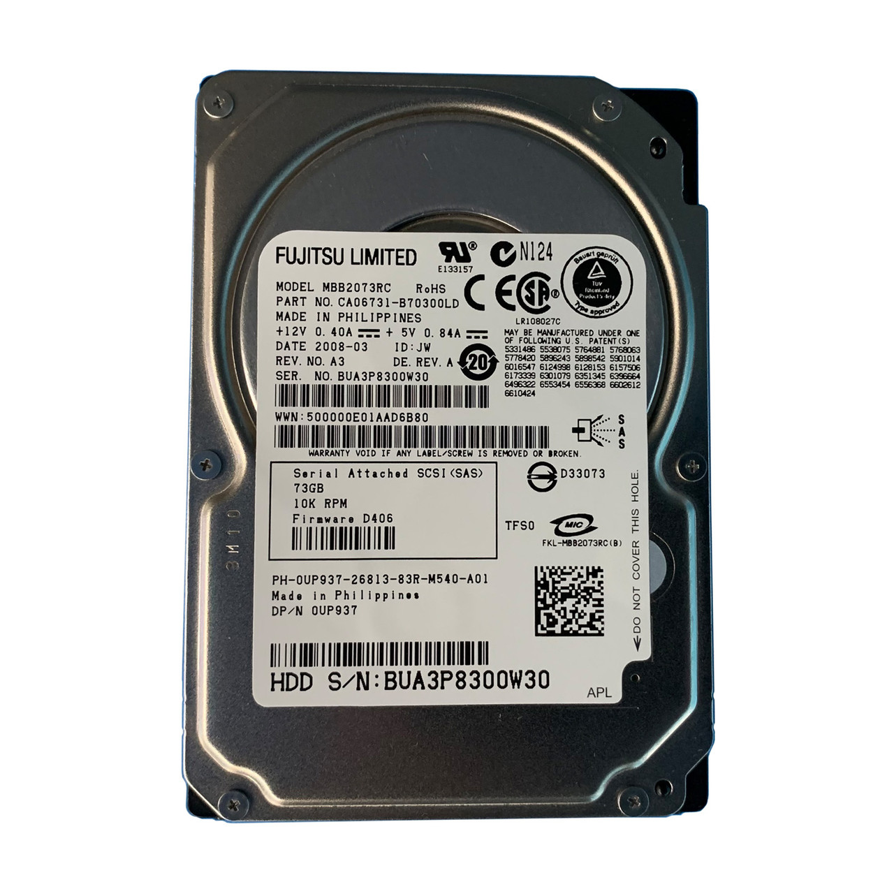 Dell UP937 73GB SAS 10K 3GBPS 2.5" Drive CA06731-B10300DL MBB2073RC