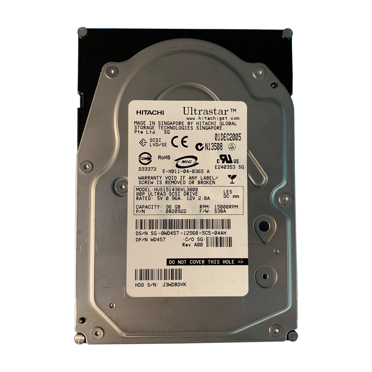 Dell WD457 36GB U320 15K 80Pin Drive HUS151436VL3800 0B20922