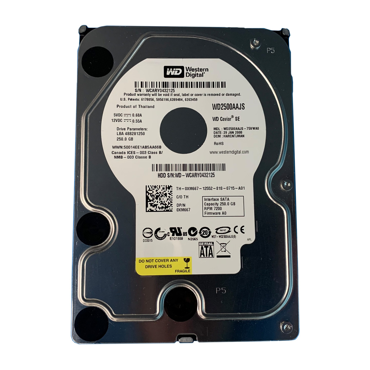 Dell XM667 250GB SATA 7.2K 3GBPS 3.5" Drive WD2500AAJS-75VWA0