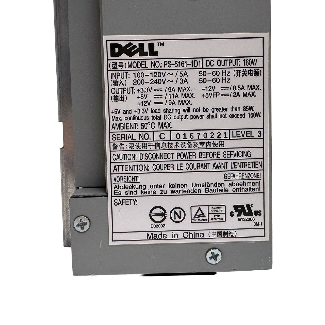 Dell 3N200 Optiplex GX60 GX260 SFF Power Supply 160W PS-5161-1D1