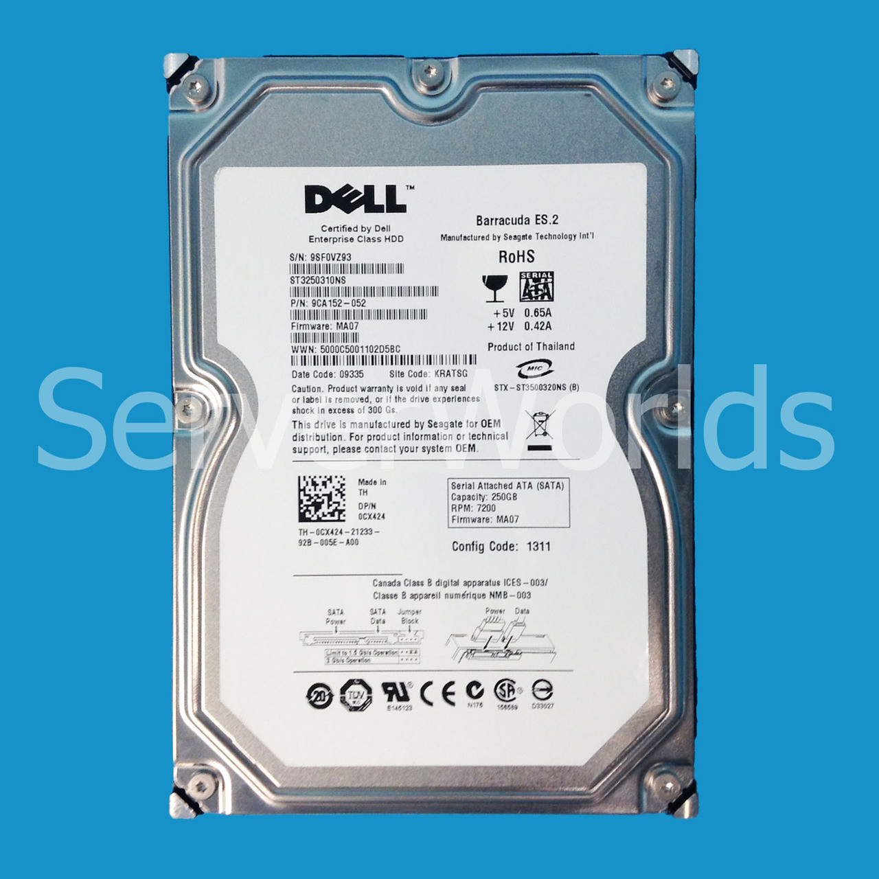 Dell CX424 250GB SATA 7.2K 3GBPS ES 3.5" Drive 9CA152-052 ST3250310NS