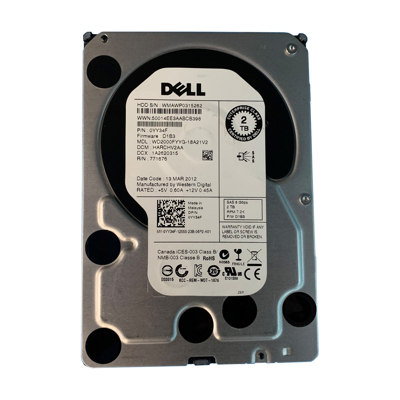 Dell YY34F 2TB NL SAS 7.2K 6GBPS 3.5" Drive WD2000FYYG-18A21V2