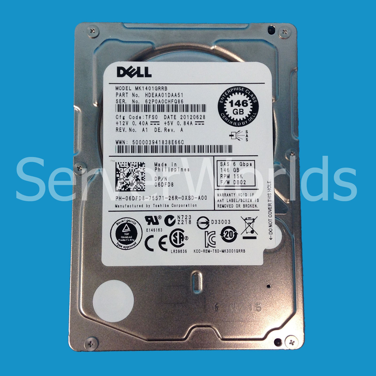 ハードディスクドライブ 3年保証】Hard Drive Dell 06DFD8 MK1401GRRB 146GB 15000RPM 32MB SAS
