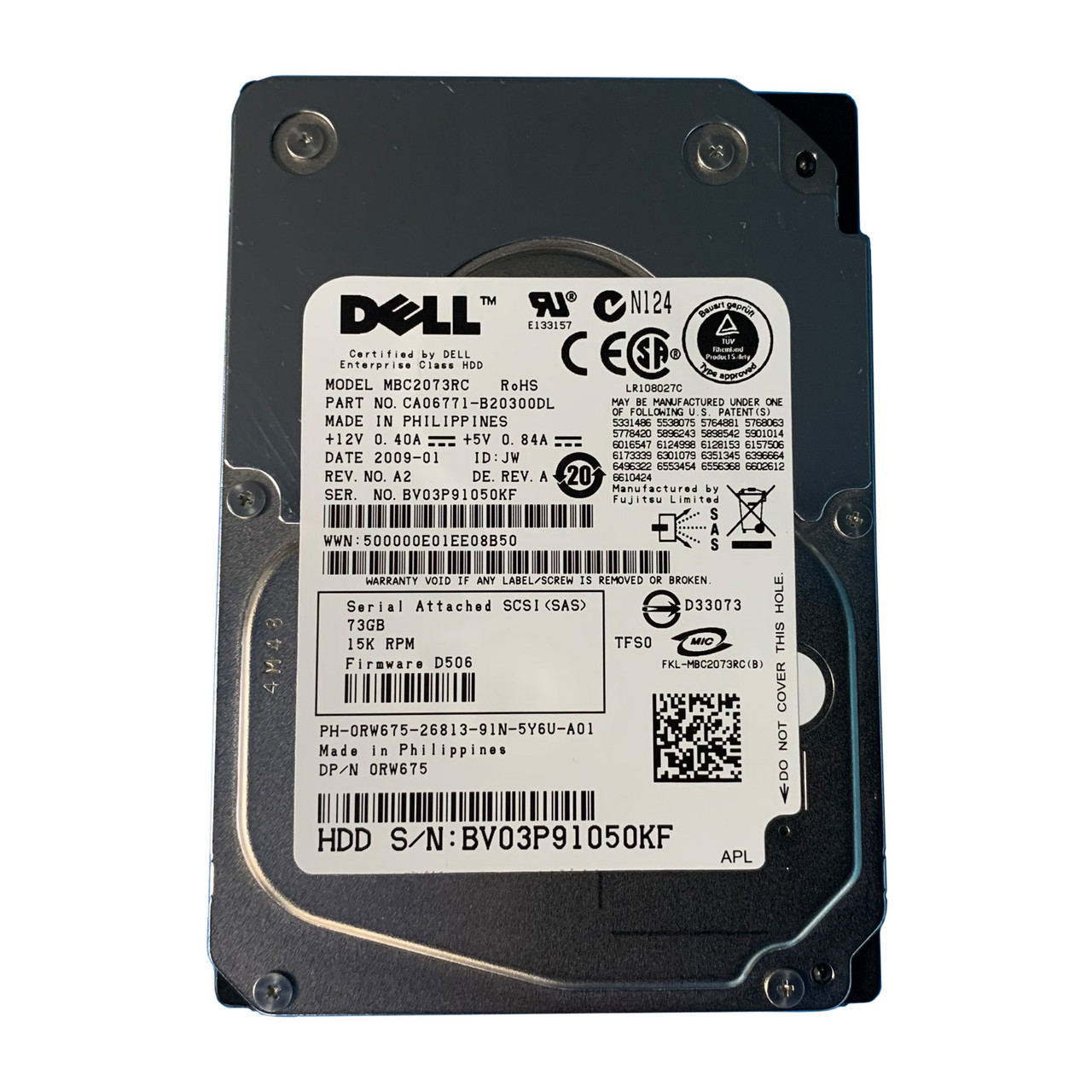 Dell RW675 73GB SAS 15K 3GBPS 2.5" Drive CA06771-B20300DL MBC2073RC