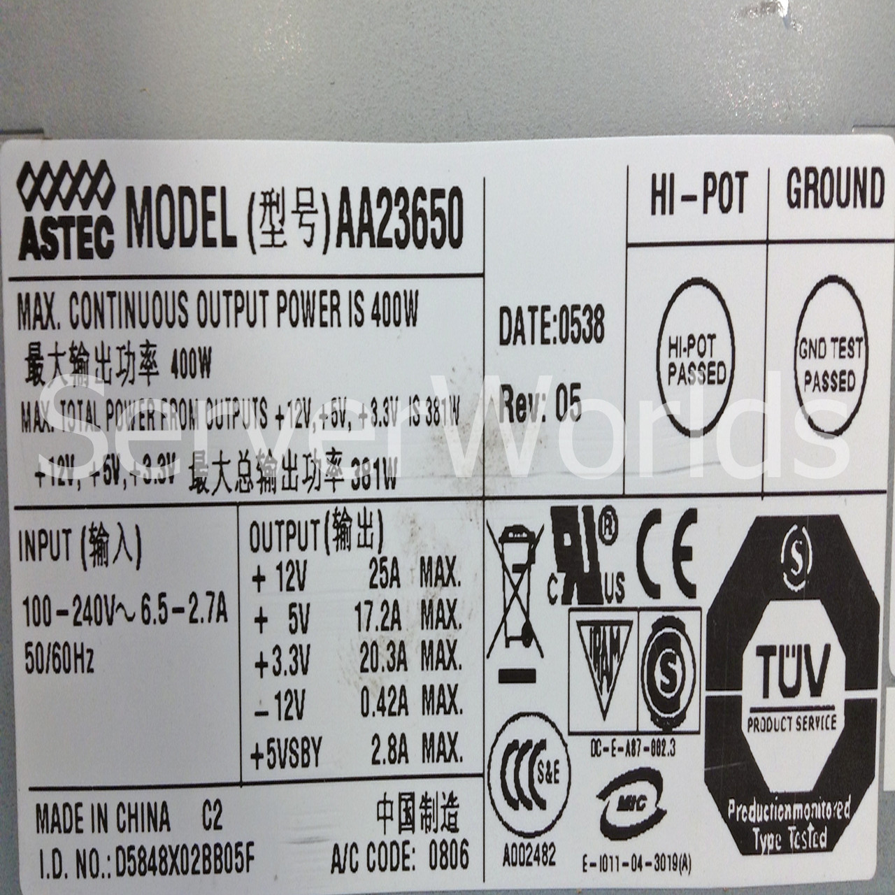 Sun 300-1674 V240 400W AC Power Supply 