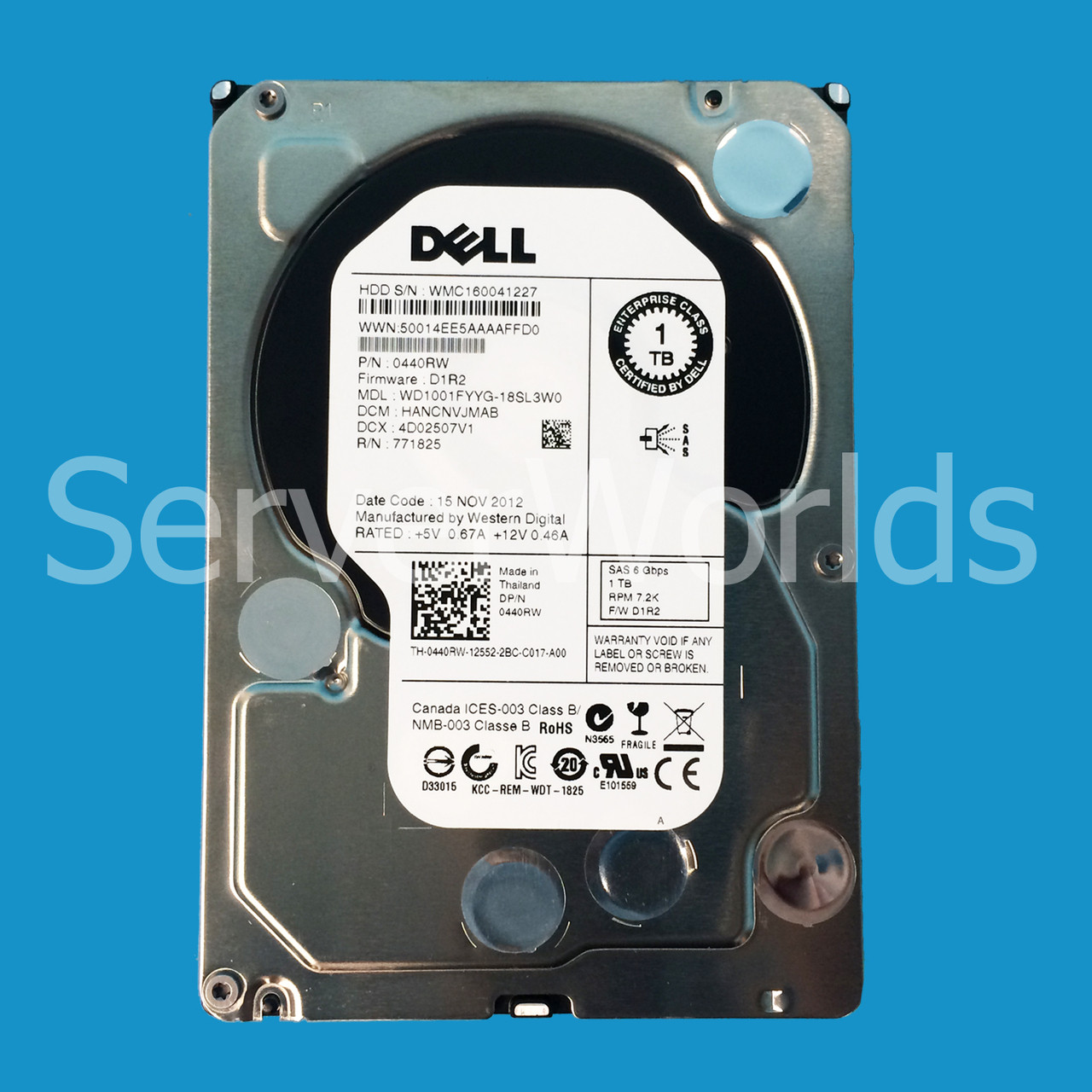 Dell 440RW 1TB NL SAS 7.2K 6GBPS 3.5" Drive WD1001FYYG-18SL3W0