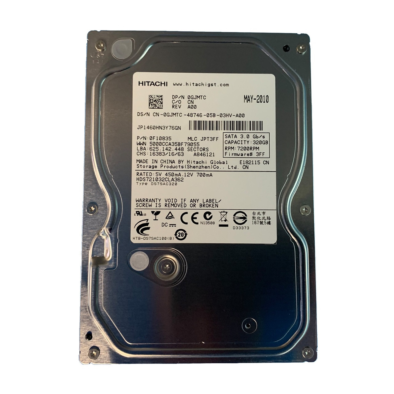 Dell GJMTC 320GB SATA 7.2K 3GBPS 3.5" Drive 0F10835 HDS721032CLA362