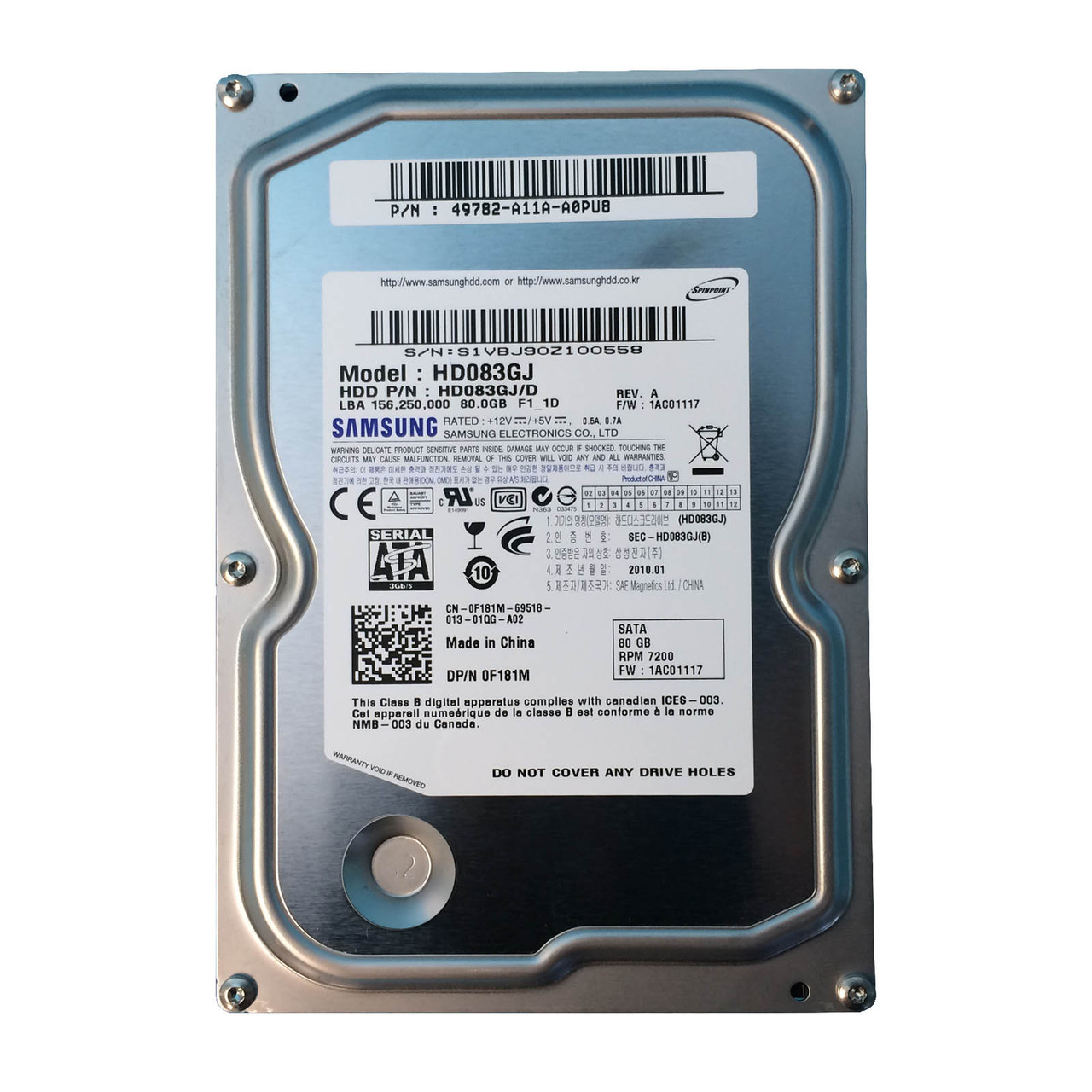 Dell F181M 80GB SATA 7.2K 3GBPS 3.5" Drive HD083GJ/D