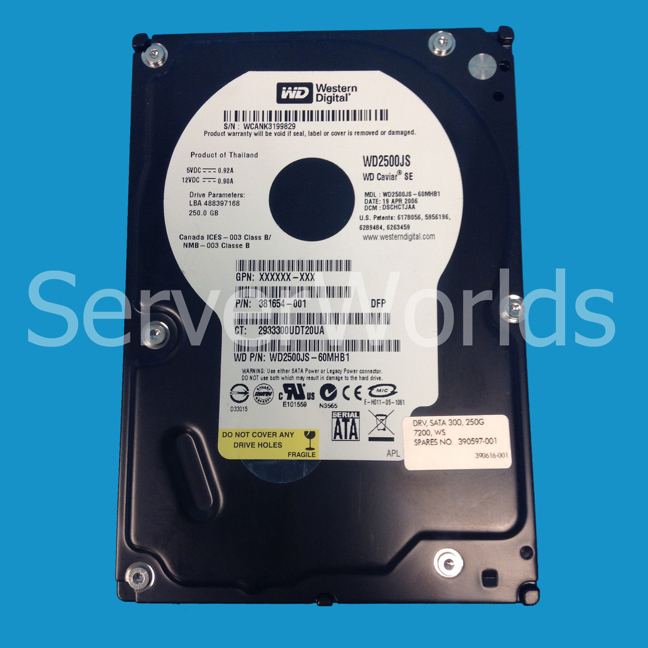 HP 390597-001 250GB 7.2K 3.5" SATA Hard Drive