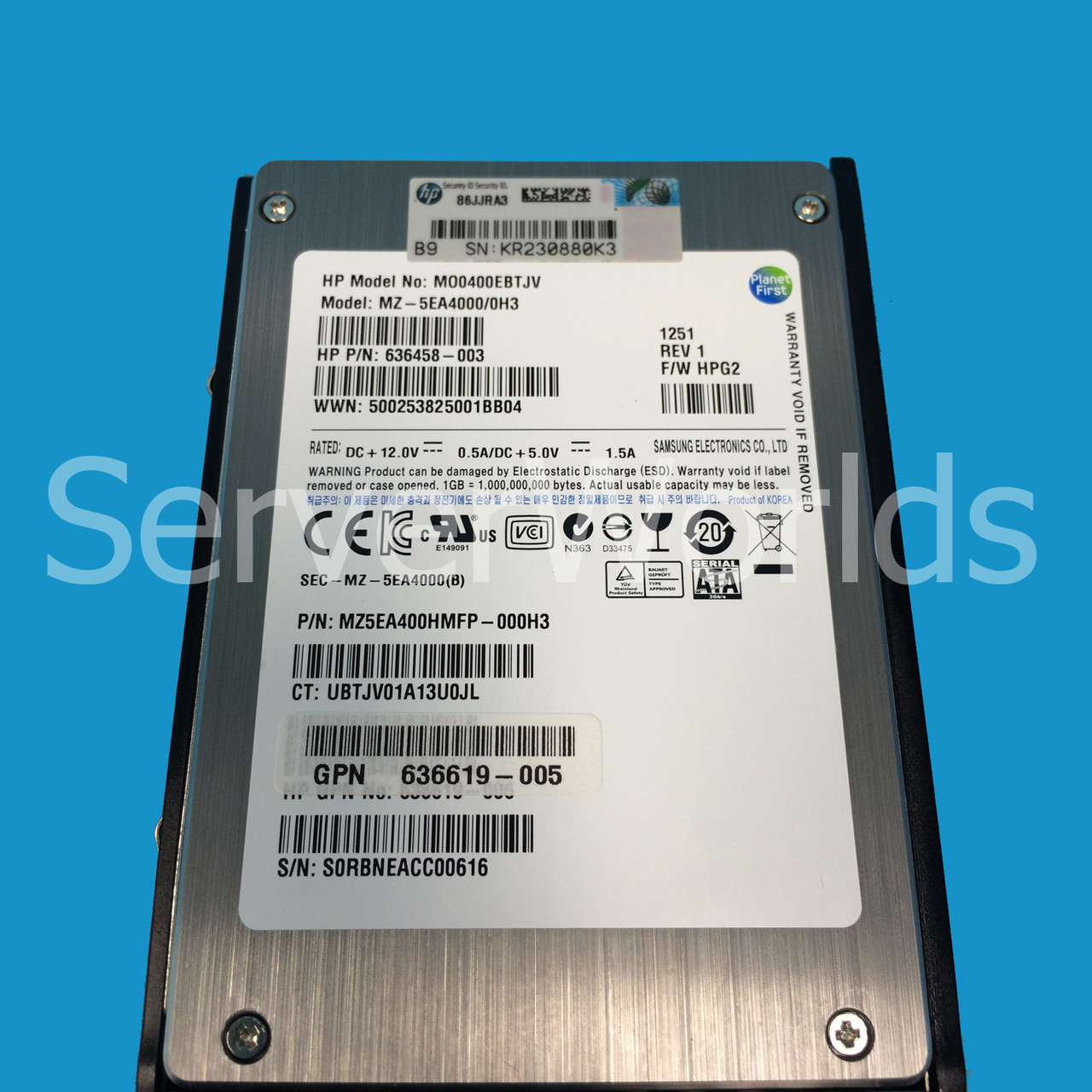 HP 637072-001 400GB SSD 3GBPS 2.5" Hard Drive 636619-005, 636597-B21