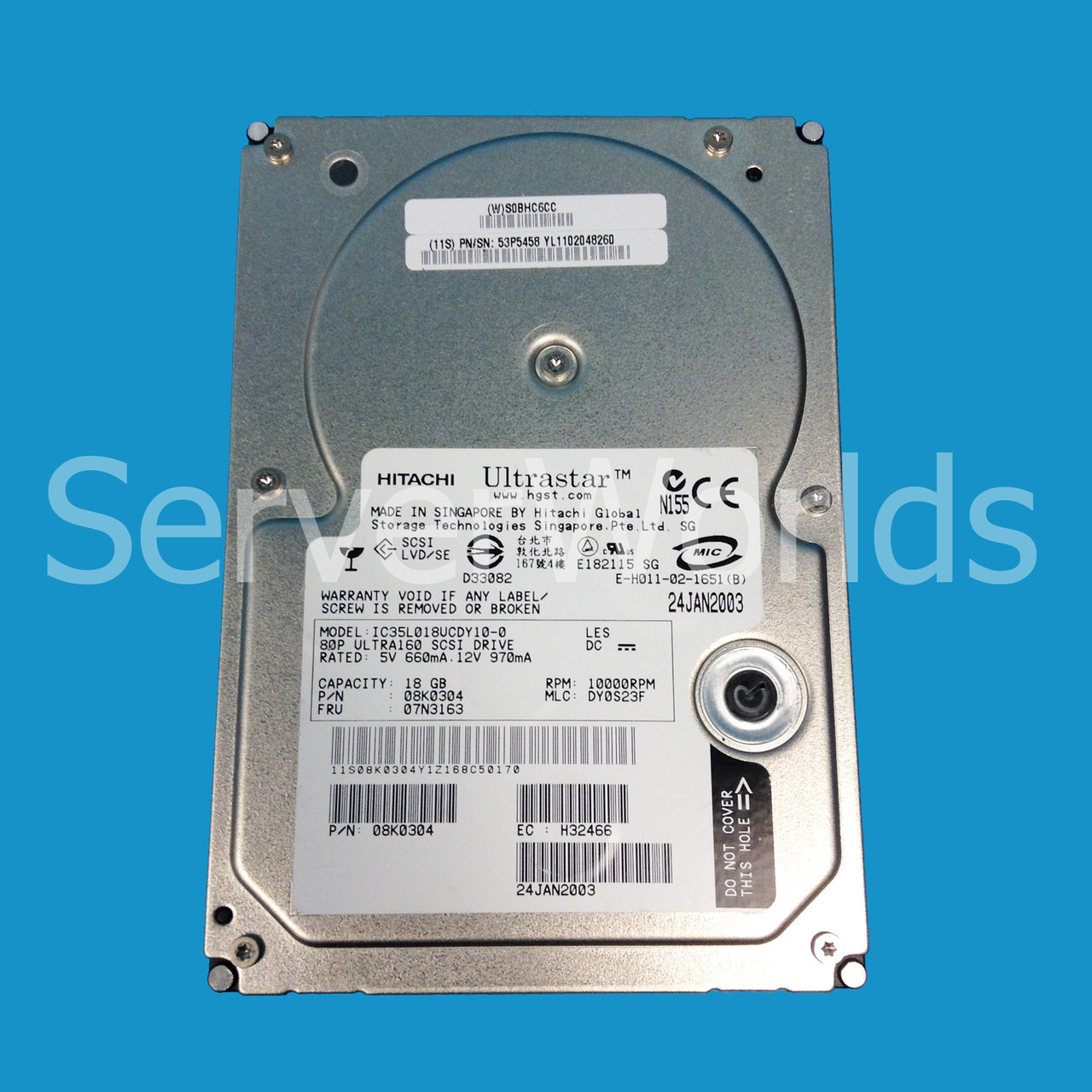 IBM 07N3163 18GB Ultra160 10K 80pin Hard Drive 08K0304