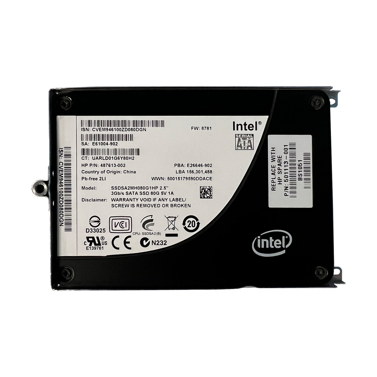 HP 501113-001 80GB SATA 2.5" SSD SSDSA2MH080G1HP