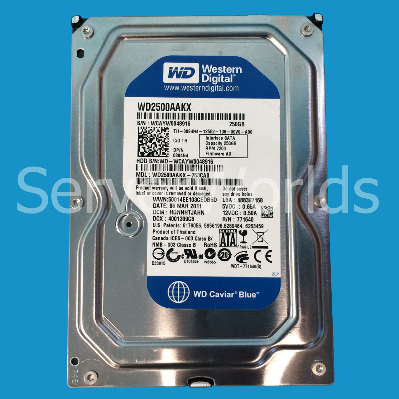 Dell 894N4 250GB SATA 7.2K 3.5" Drive WD2500AAKX-753CA0