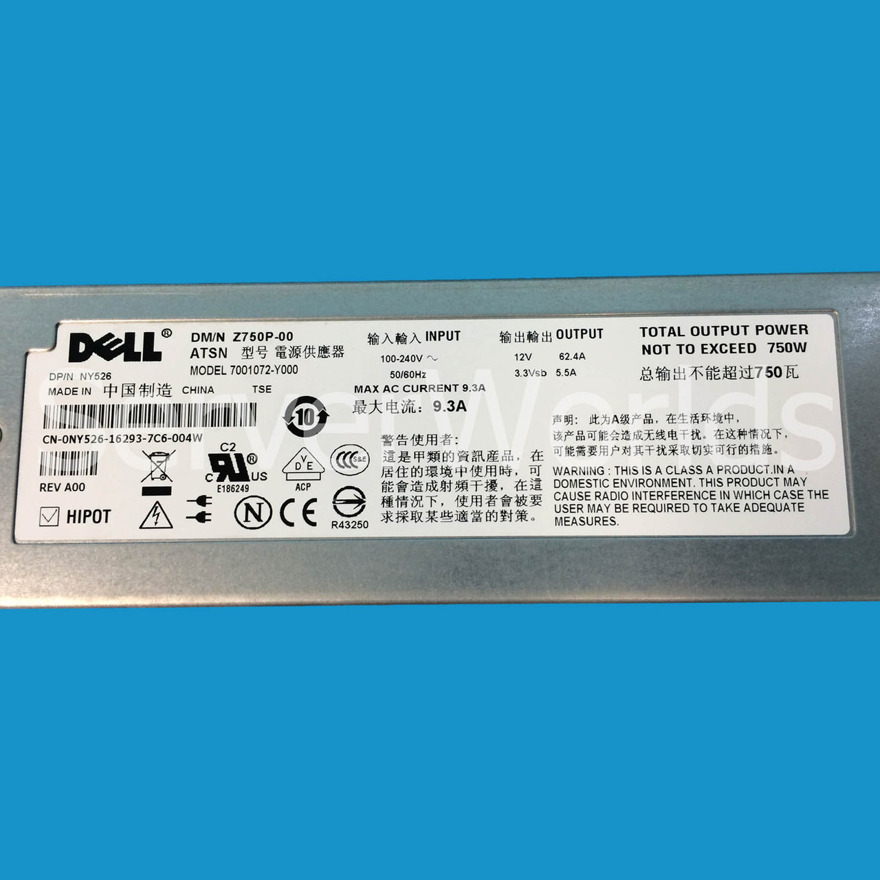 Dell NY526 Poweredge 2950 Power Supply Z750P-00 7001072-Y000