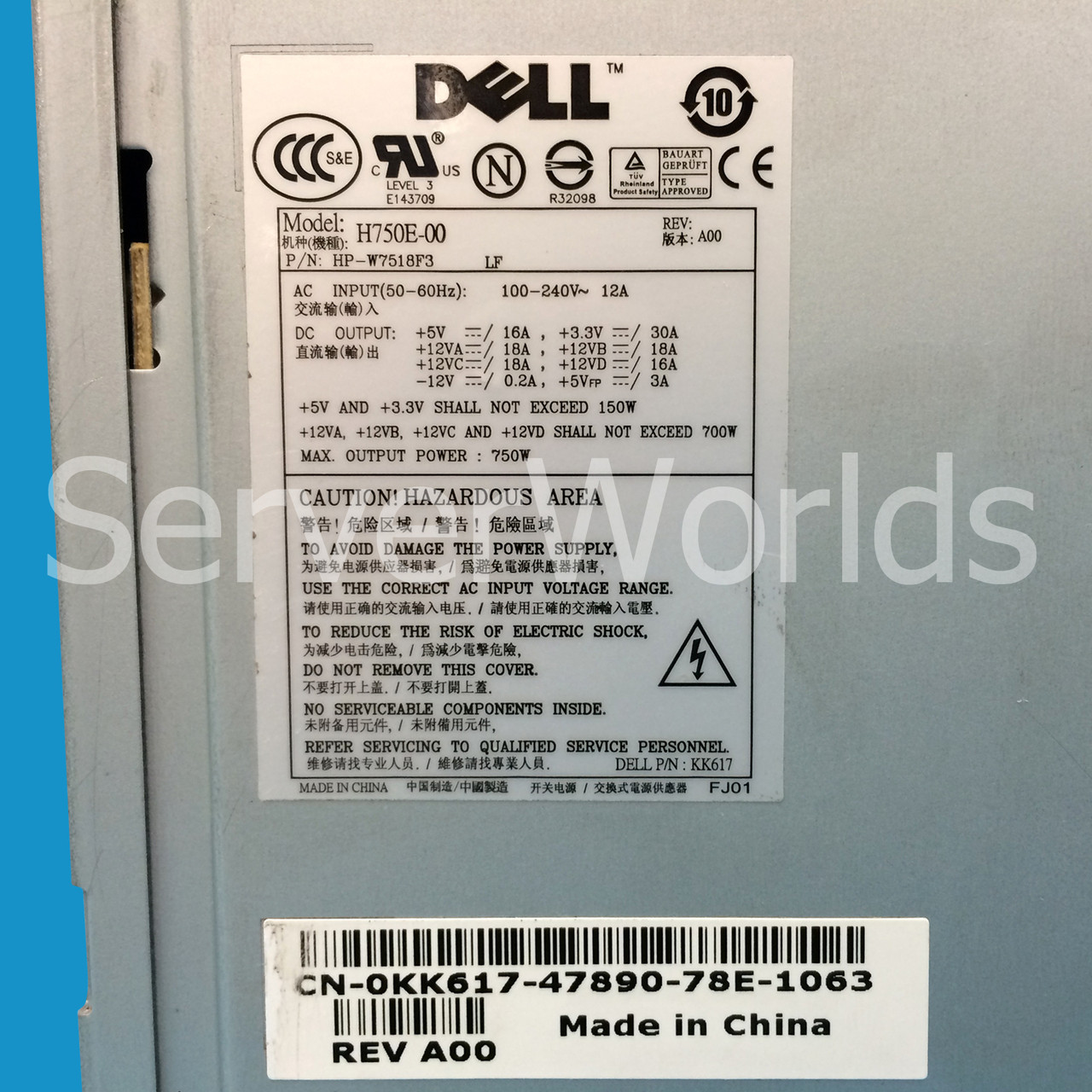 Dell KK617 Precision 490 690 Power Supply H750E-00 HP-W7518F3