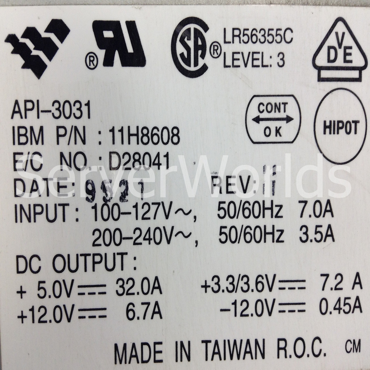 IBM 11H8608 7009 Power Supply D28041 IBM 11H8608 7009 Power Supply D28041