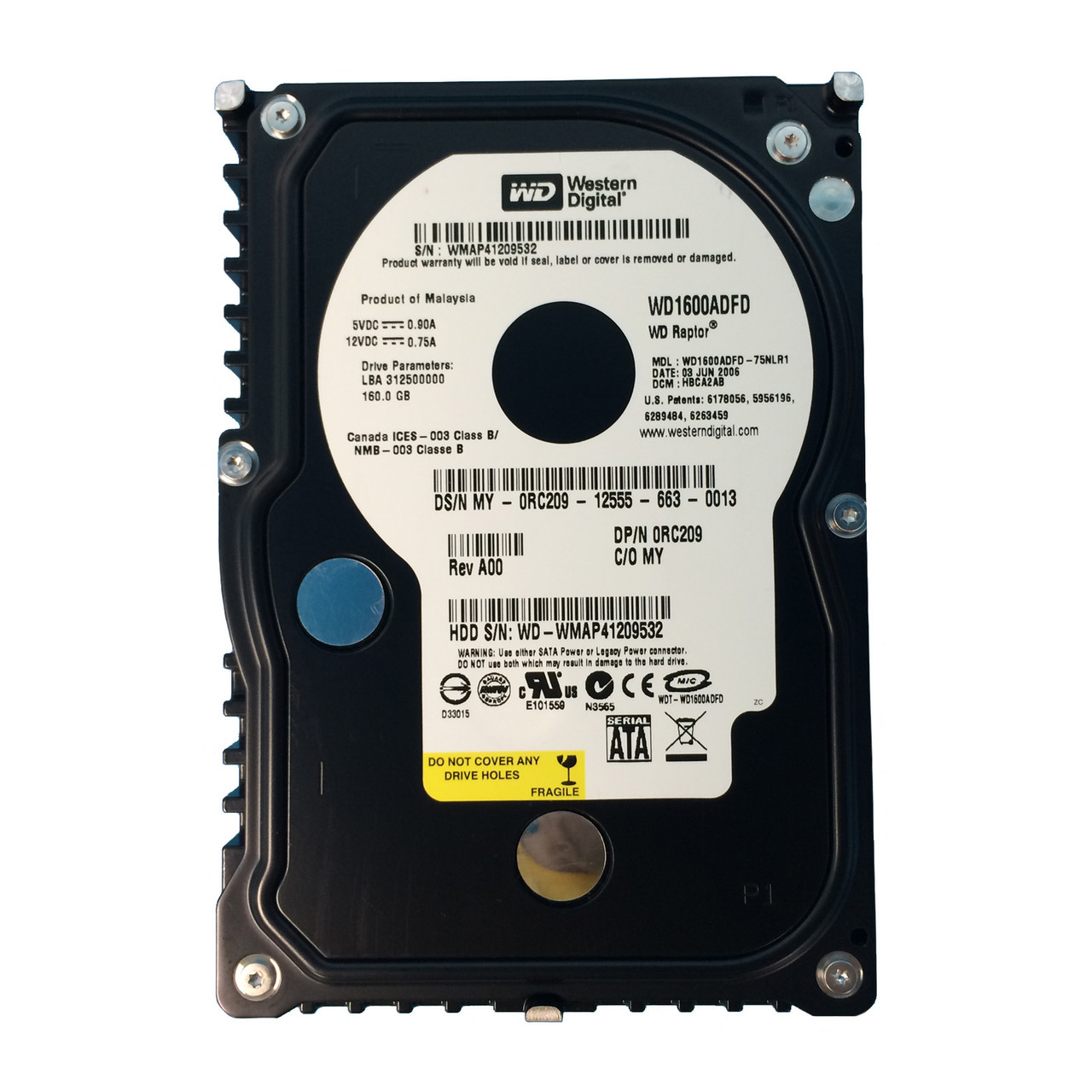 Dell RC209 160GB SATA 10K 1.5GBPS 3.5" Raptor Drive WD1600ADFD-75NLR1