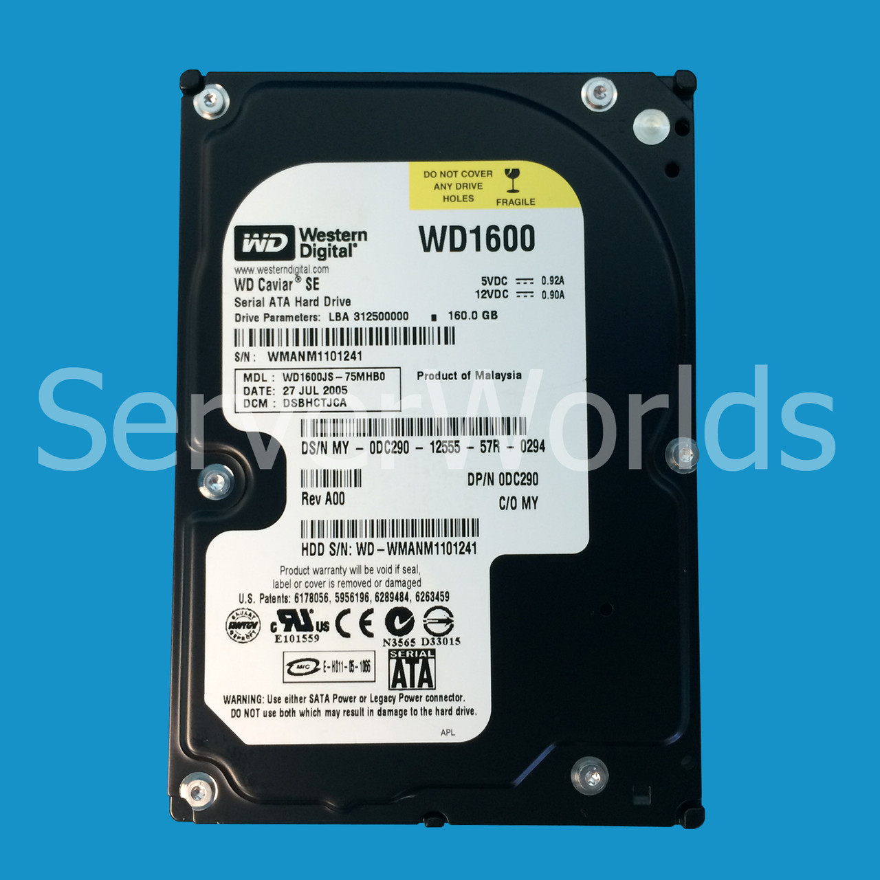 Dell DC290 160GB SATA 7.2K 3GBPS 3.5" Drive WD1600JS-75MHB0