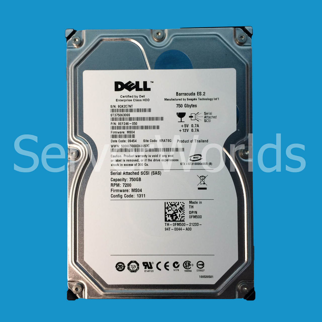 Dell FM500 750GB NL SAS 7.2K 3GBPS 3.5" Drive ST3750630SS 9EF246-050