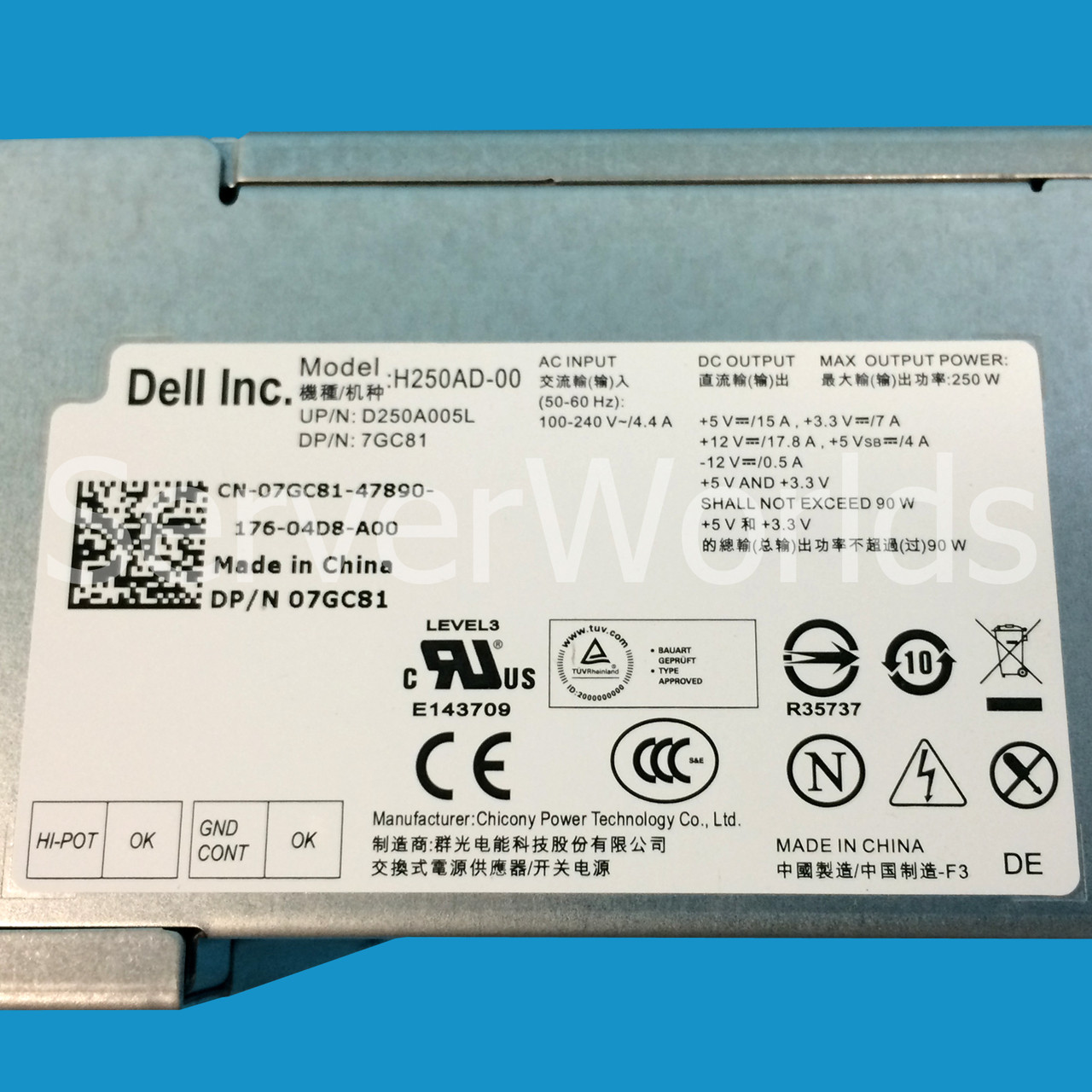 Dell 7GC81 OptiPlex 250W Power Supply H250AD-00 D250A005L