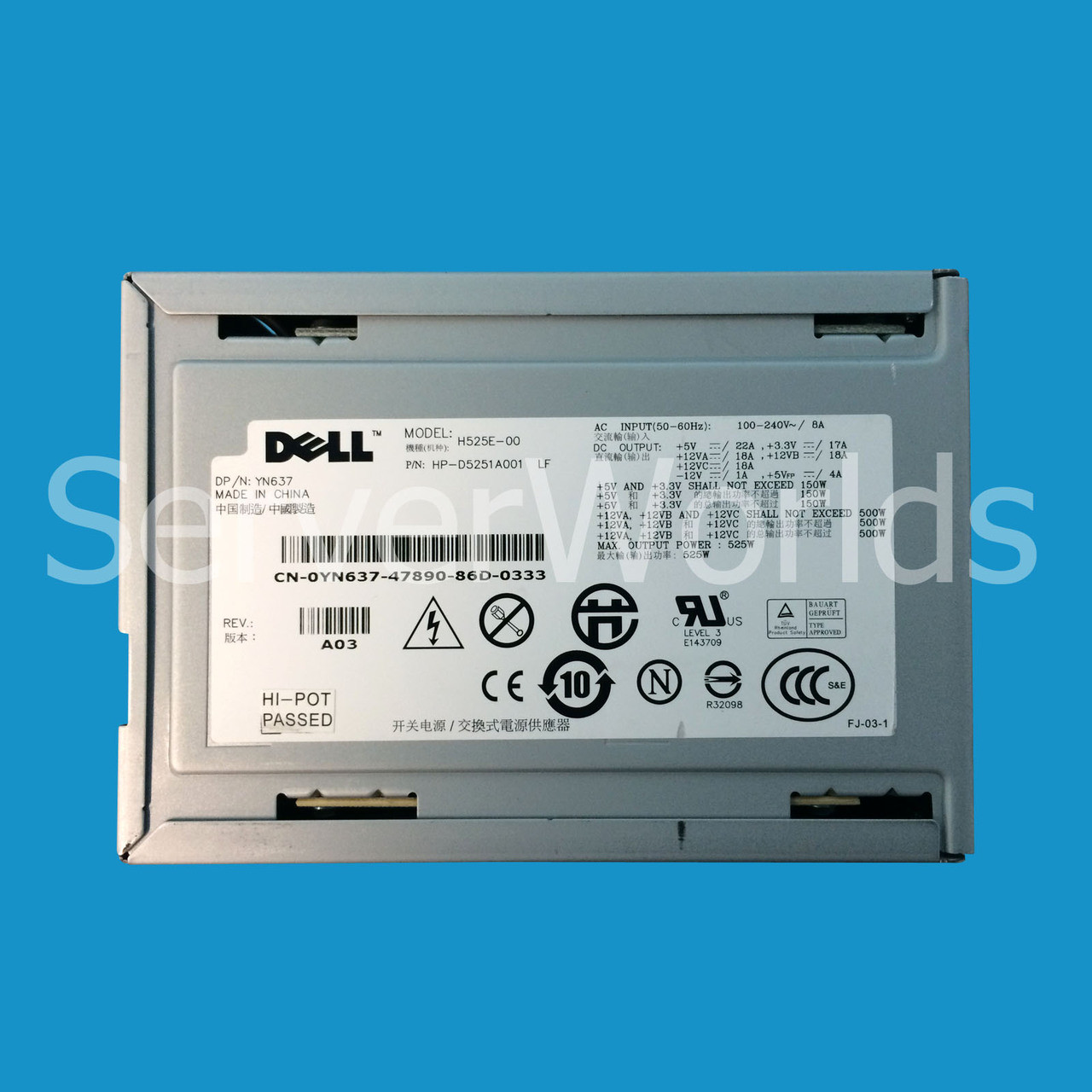 Dell YN637 Precision T3400 525W Power Supply H525E-00 HP-D5251A001