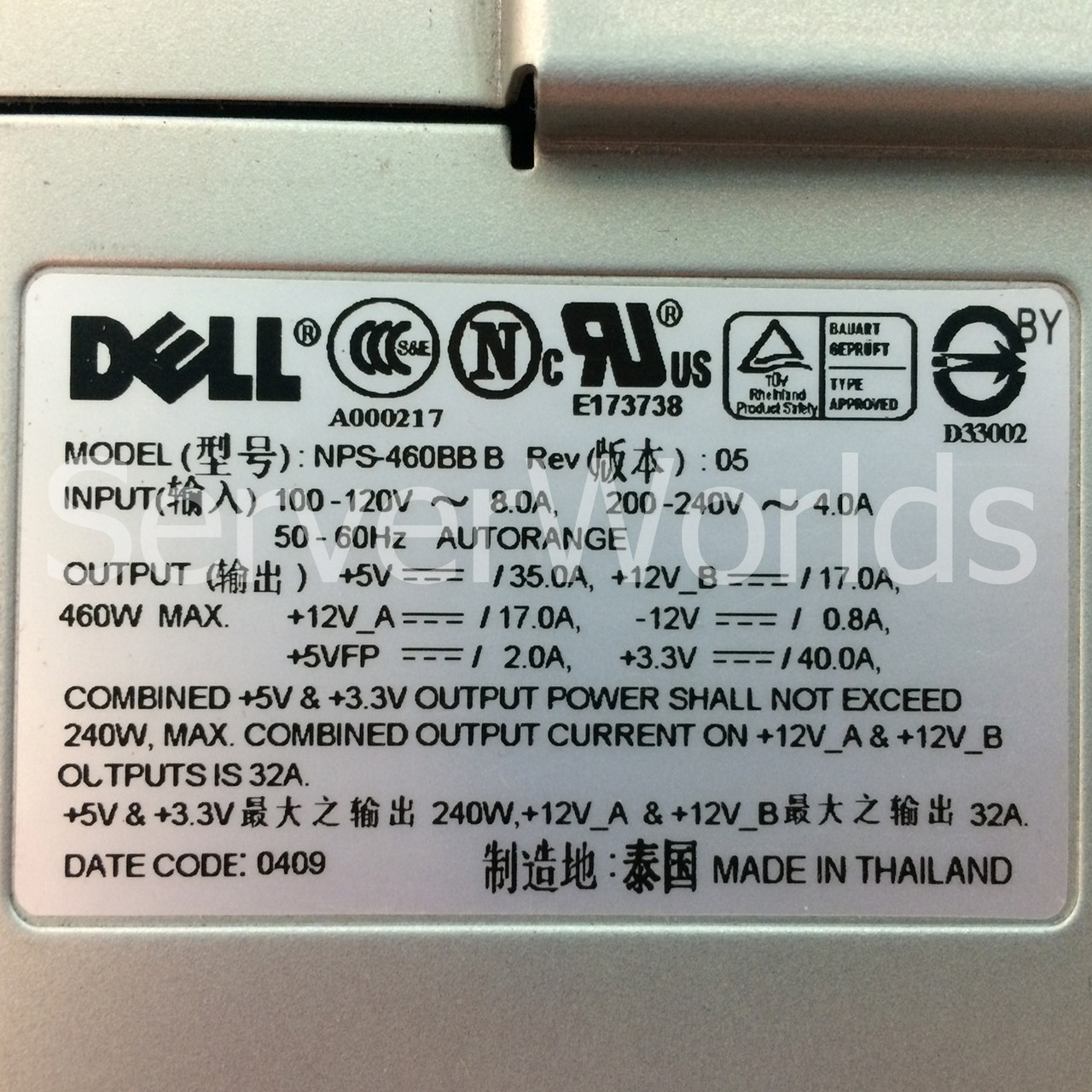 Dell D0865 Precision 650 Power Supply NPS-460BB B