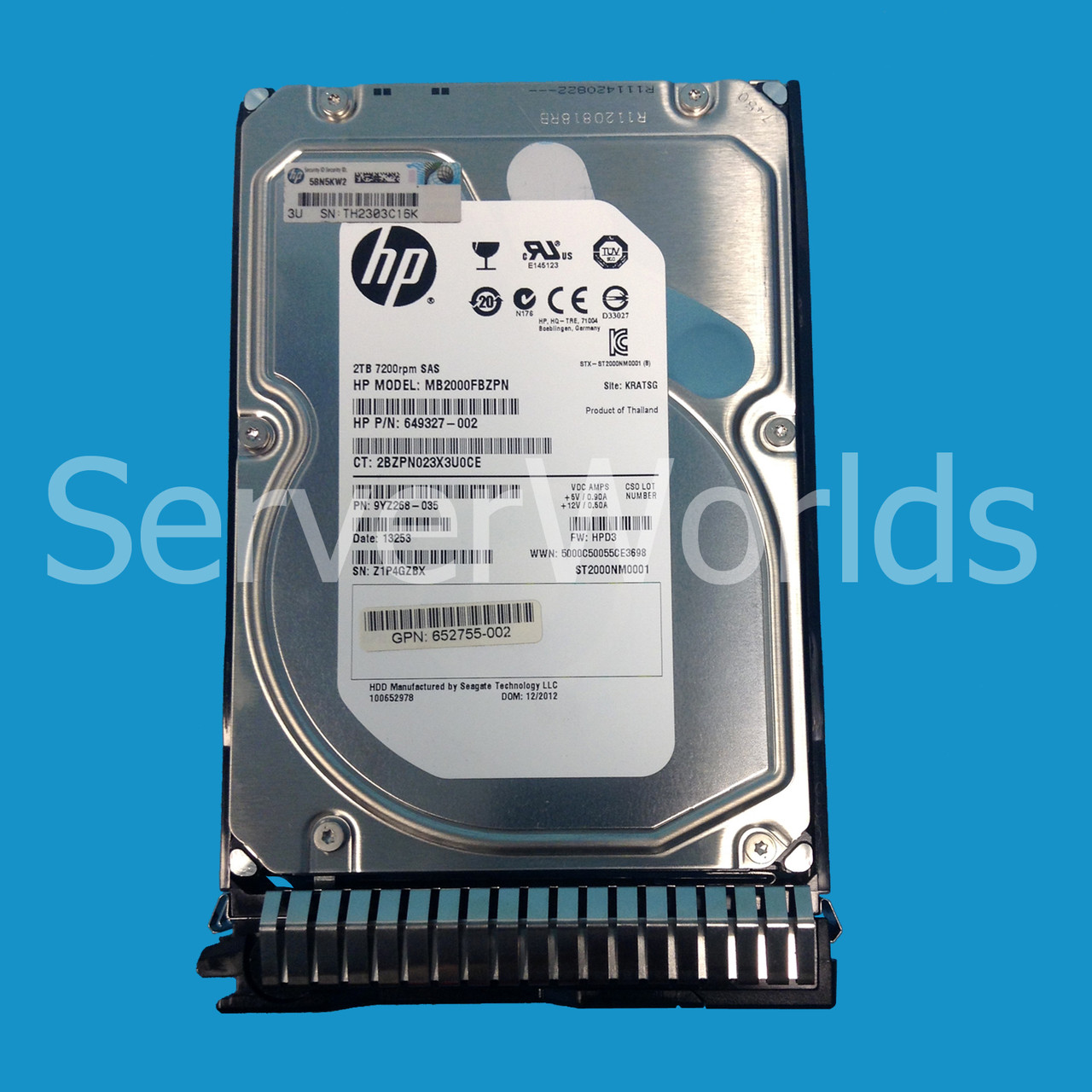 HP 649327-002 2TB Hot Swap 3.5" SAS 653948-001, 652755-002 blank tray 
