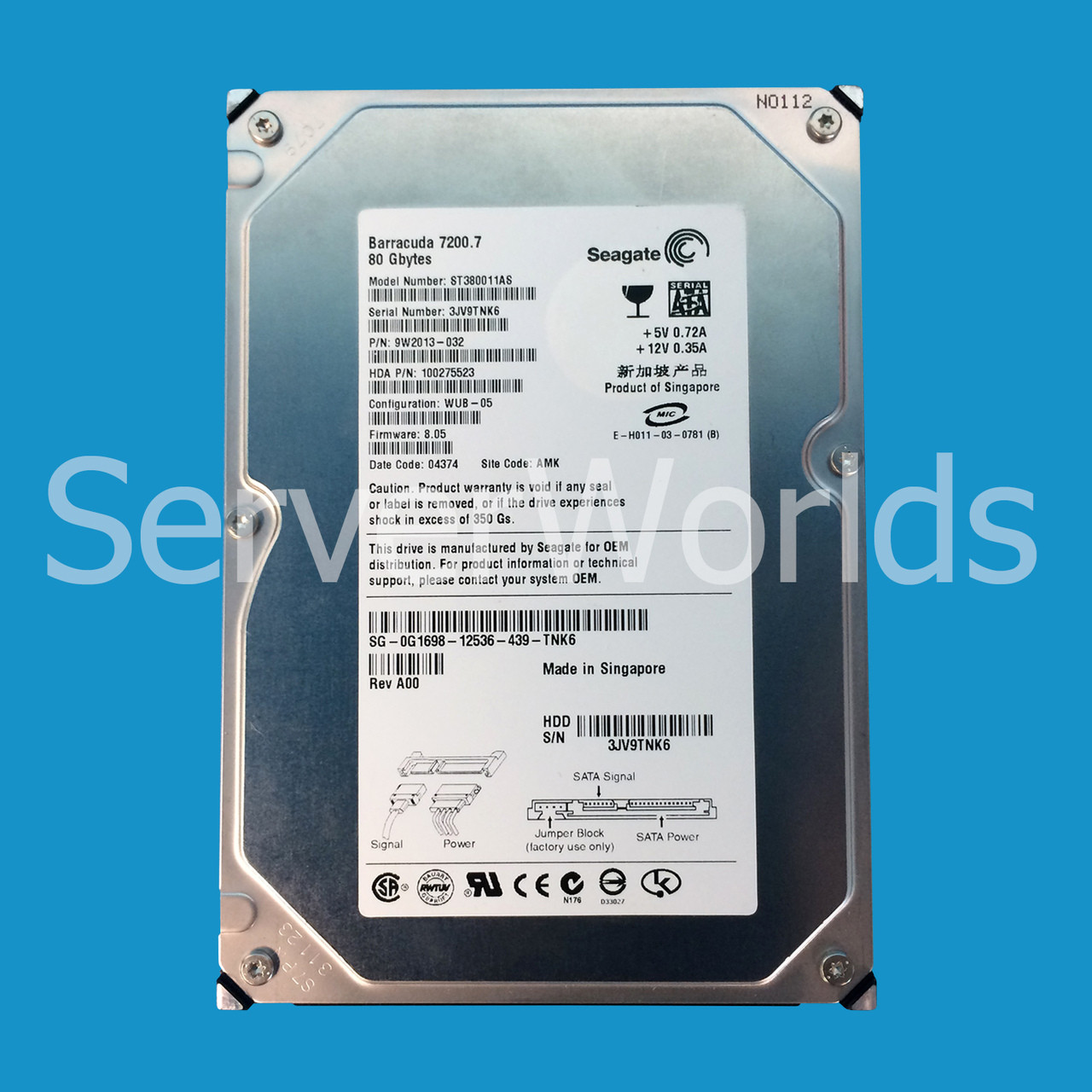 Dell G1698 80GB SATA 7.2K 1.5GBPS Drive ST380011AS 9W2013-032