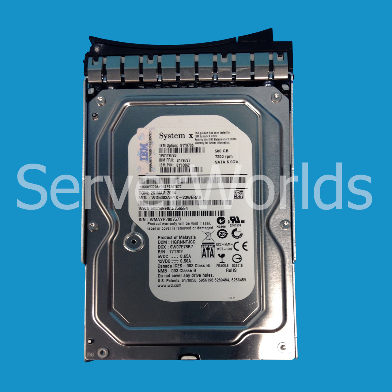 IBM 81Y9787 500GB 7.2K 6GBPS SATA 3.5" HDD 81Y9786, 81Y3862