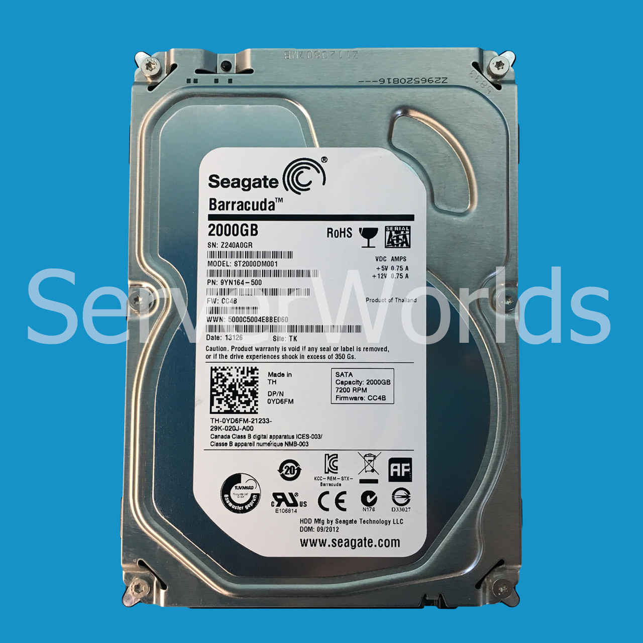 Dell YD6FM 2TB SATA 7.2K 6GBPS 3.5" Drive ST2000DM001 9YN164-500