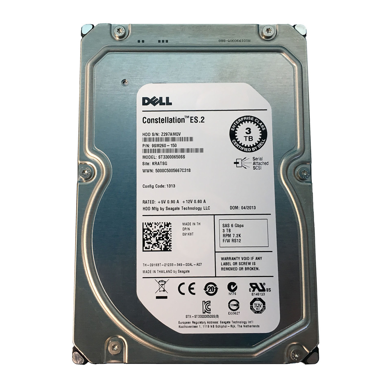 Dell 91K8T 3TB NL SAS 7.2K 6GBPS 3.5" Drive ST33000650SS 9SM260-150