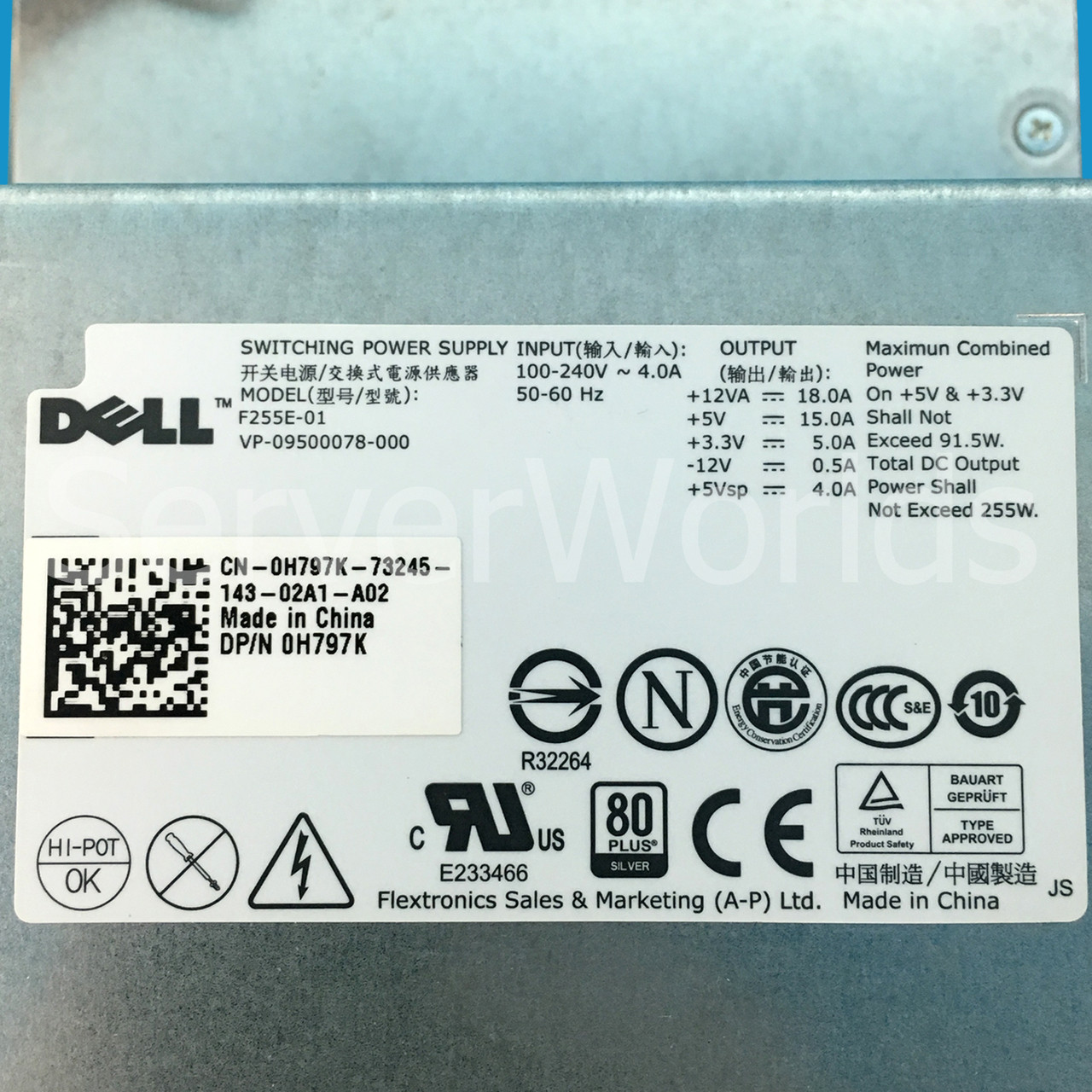 Dell H797K OptiPlex 235W Power Supply F255E-01 VP-09500078-000
