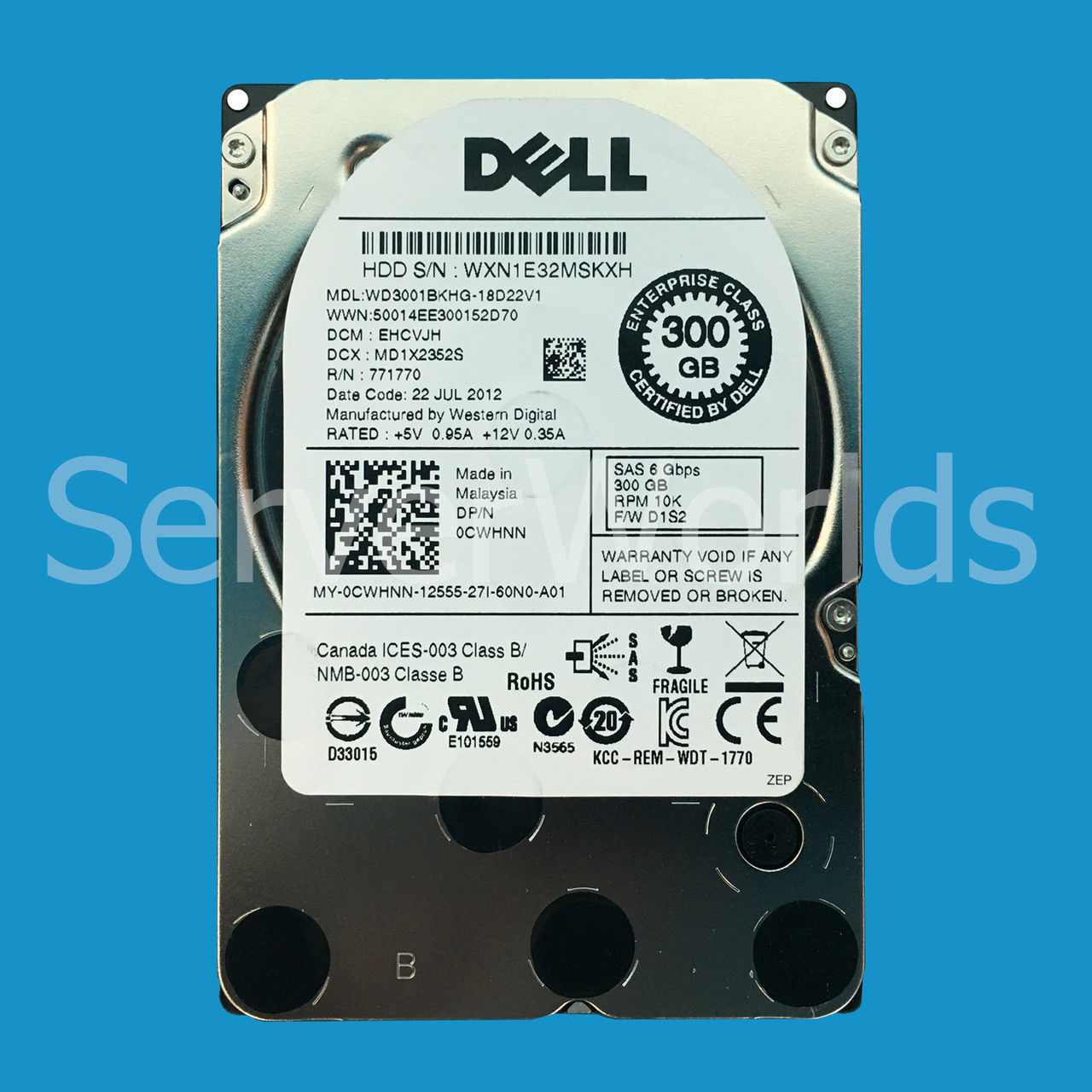 Dell CWHNN 300GB SAS 10K 6GBPS 2.5" Drive WD3001BKHG-18D22V1