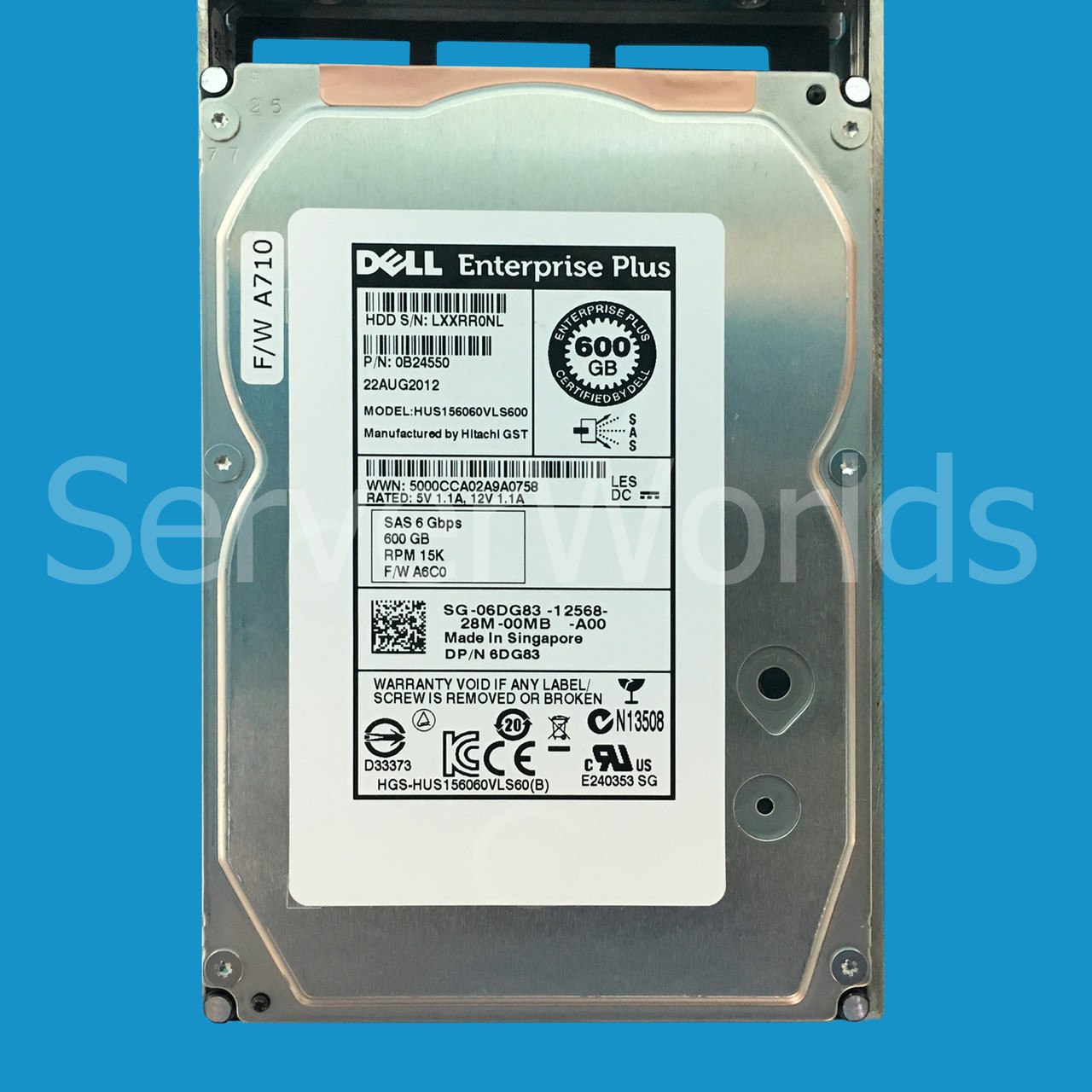 Dell 6DG83 Compellent 600GB SAS 15K 6GBPS 3.5" Drive 0B24550 HUS156060VLS600