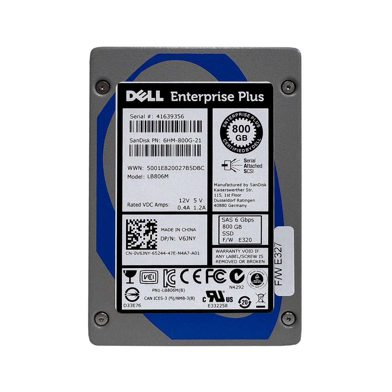 Dell V6JNY Compellent 800GB SAS 2.5" SSD w/Tray LB806M