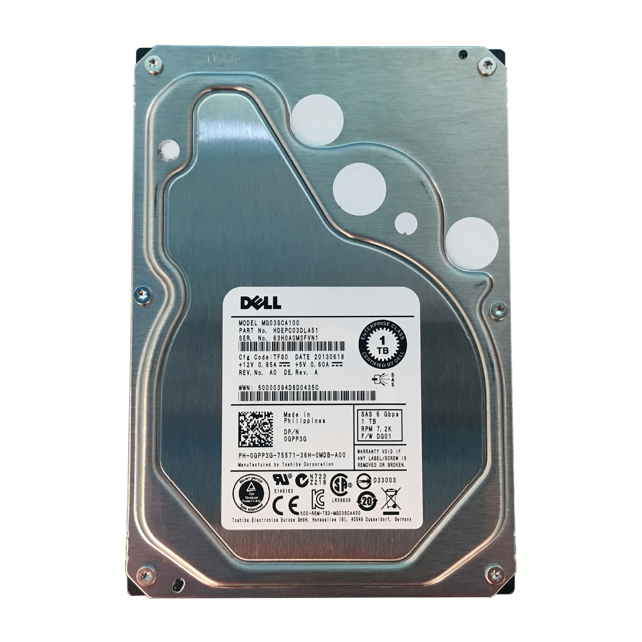 Dell GPP3G 1TB NL SAS 7.2K 6GBPS 3.5" Drive HDEPC03DLA51 MG03SCA100