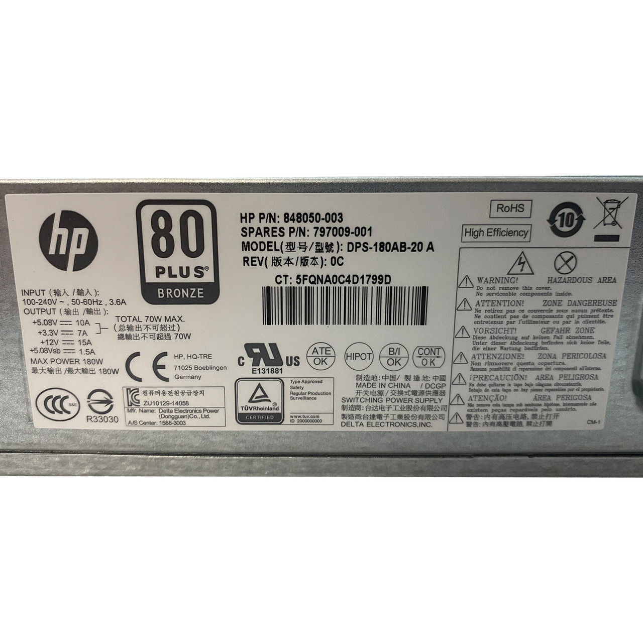 HP 797009-001 180W Power Supply DPS-180AB-20 A