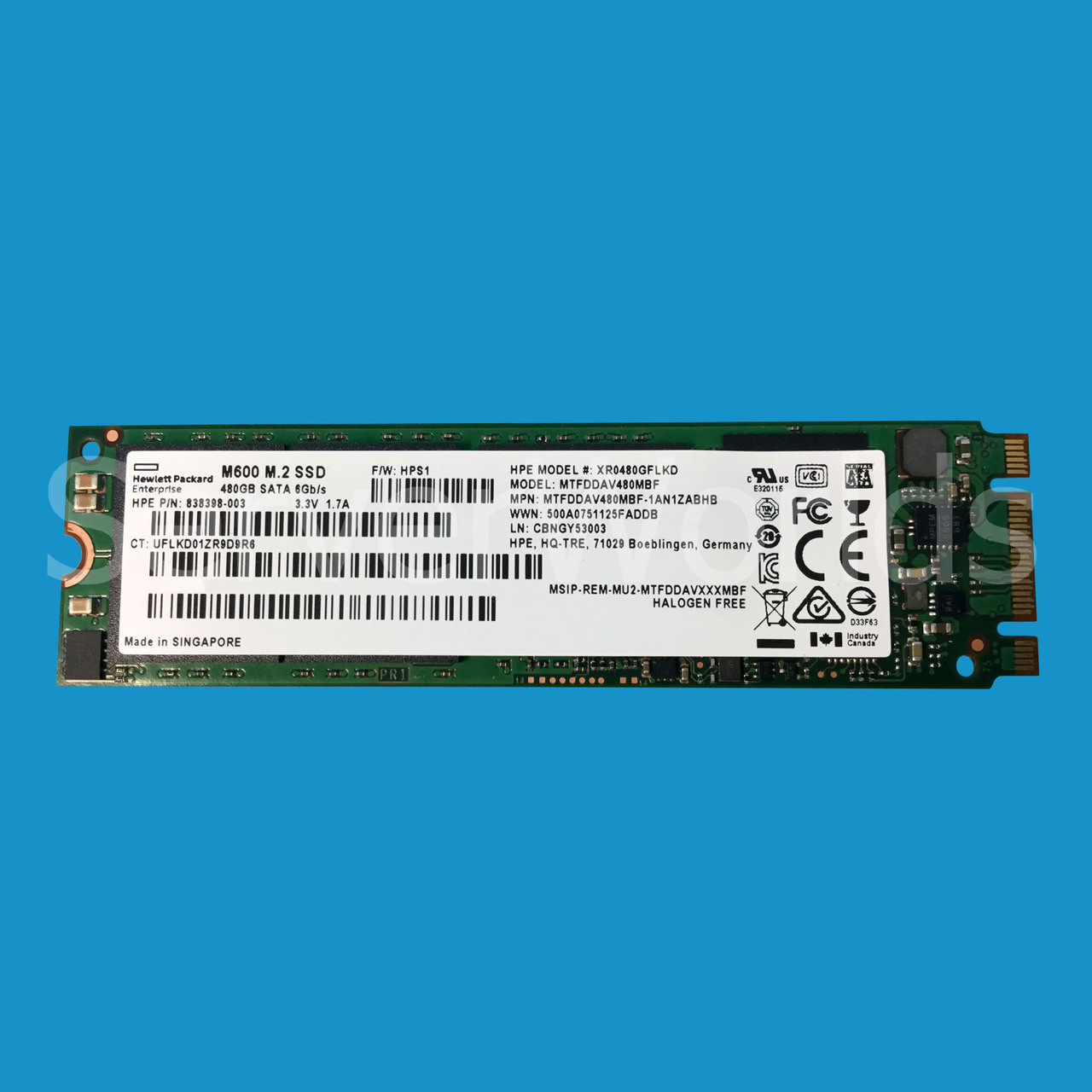 HP 838398-003 M600 M.2 480GB SATA 6G SSD XR0480GFLKD, MTFDDAV480MBF