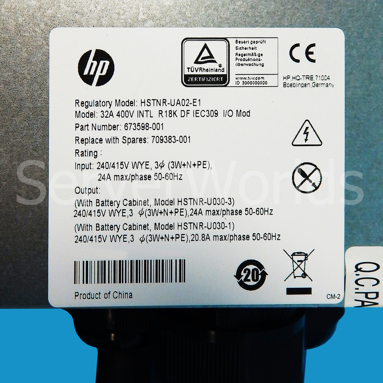 Refurbished HP 709383-001 R18000DF UPS IEC309 I/O Product Information