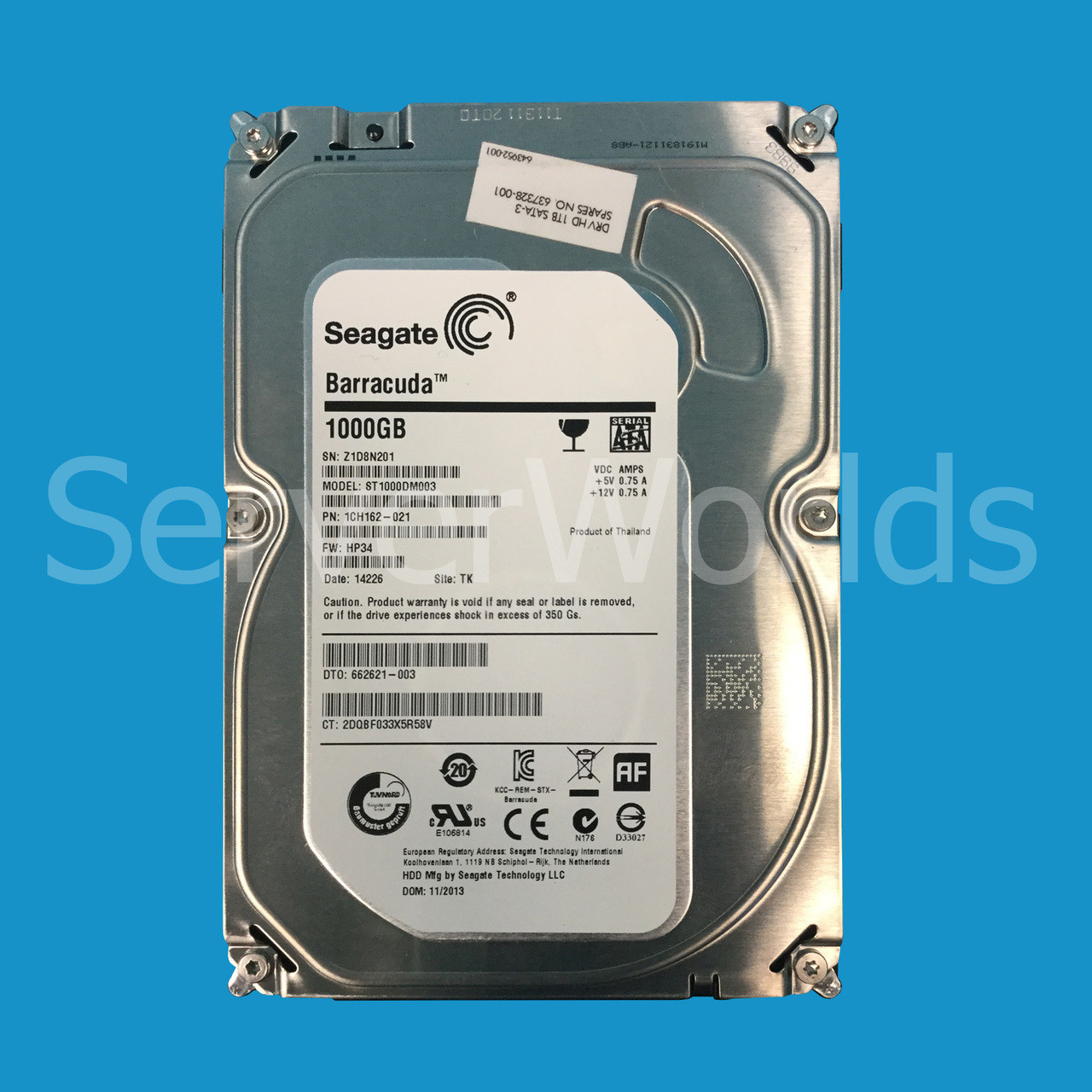 HP 637328-001 1TB 6G SATA 7200 LFF NHP Hard Drive 634607-001