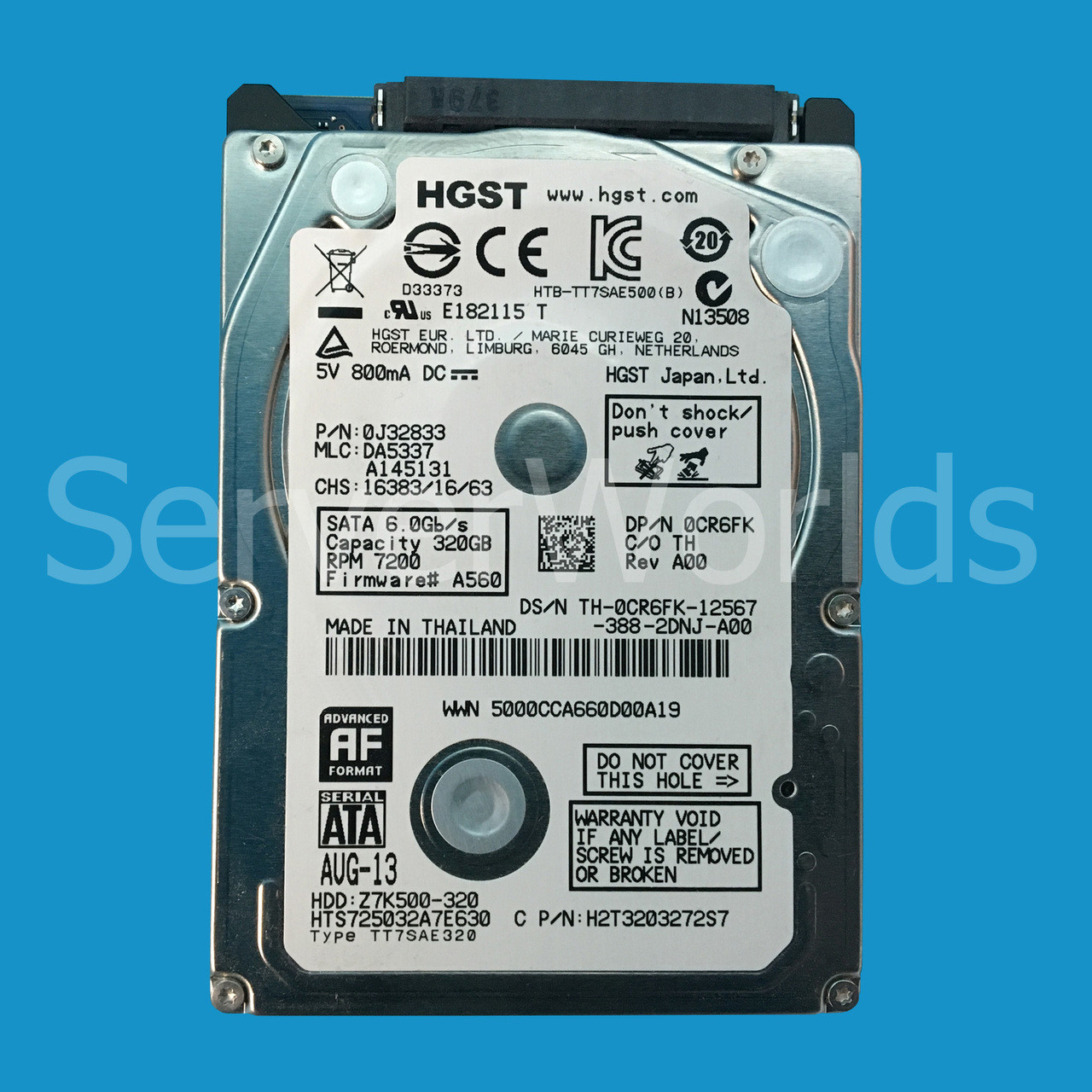 Dell CR6FK 320GB SATA 7.2K 6GBPS 2.5" Drive 0J32833 HTS725032A7E630