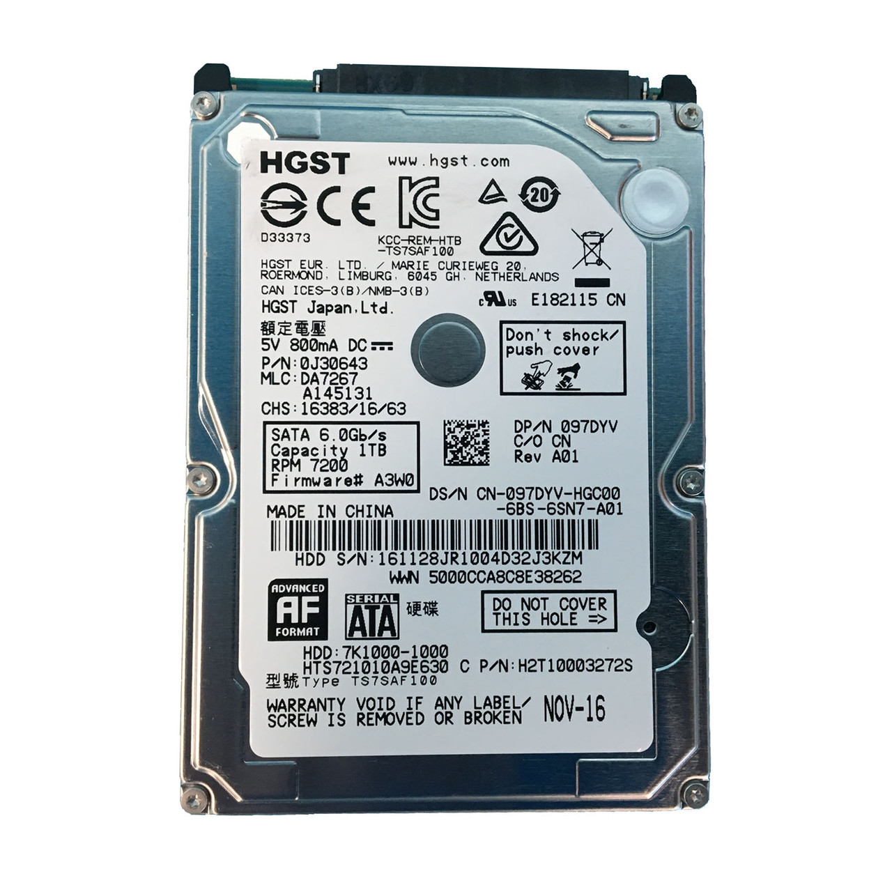 Dell 97DYV-HGST 1TB SATA 7.2K 6GBPS 2.5" Drive 0J30643