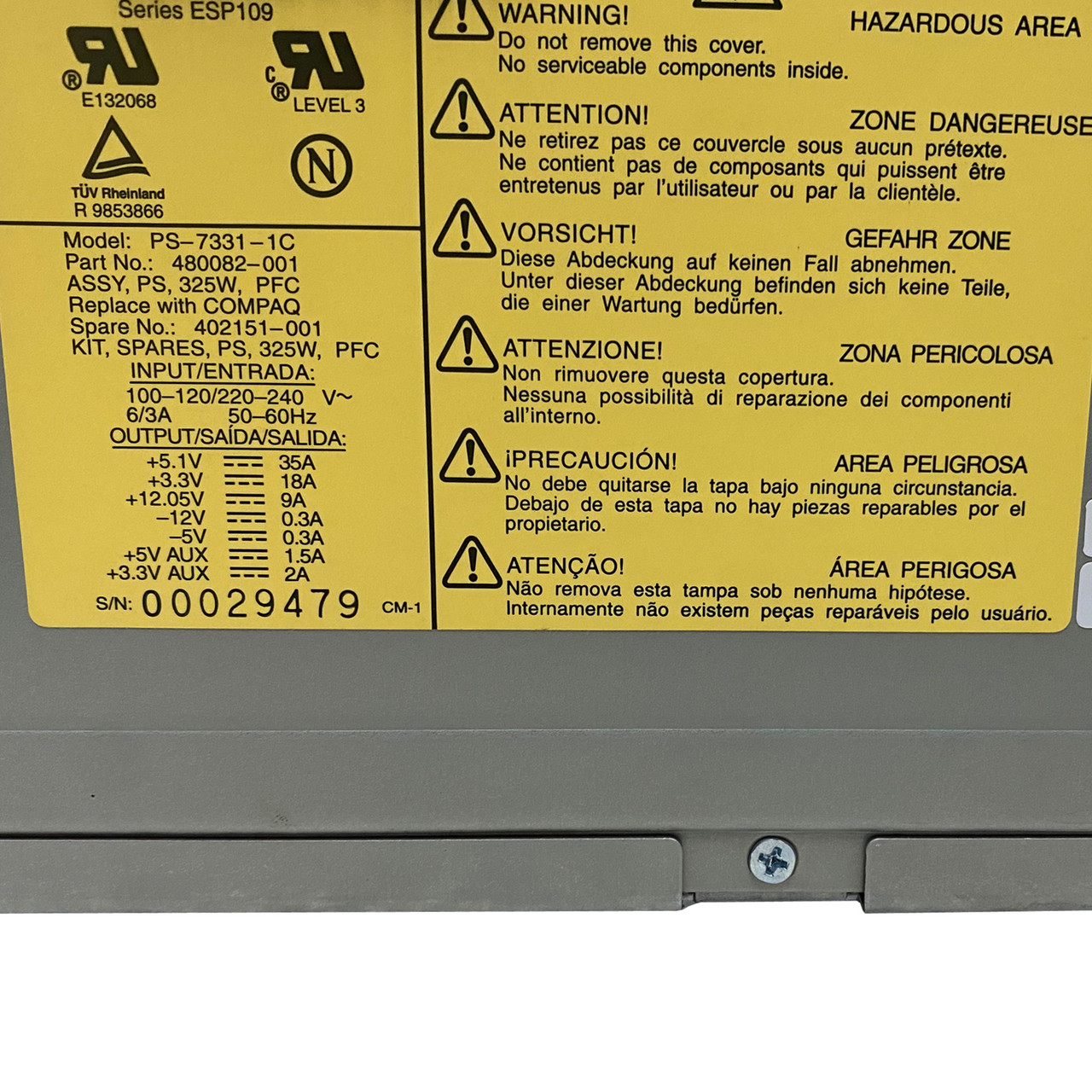 HP 402151-001 ML370 G1 325W Power Supply PS-7331-1C 480082-001